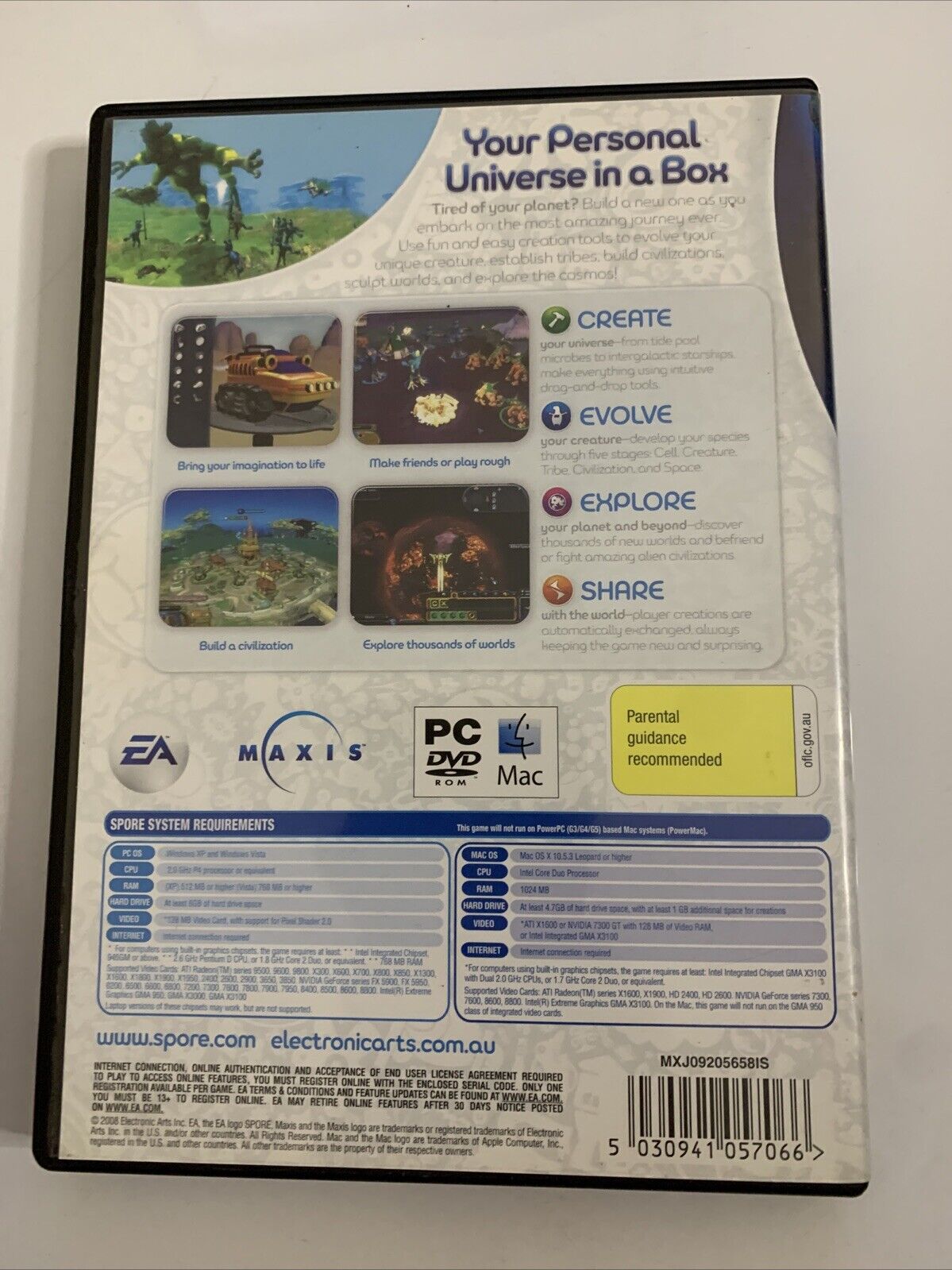 Spore  PC DVD Windows & Mac 2008 Game Complete