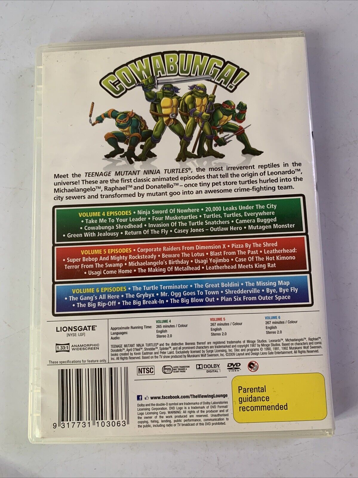 Teenage Mutant Ninja Turtles - Original TV Volume 4,5,6 (DVD, 1987, 3-Disc)