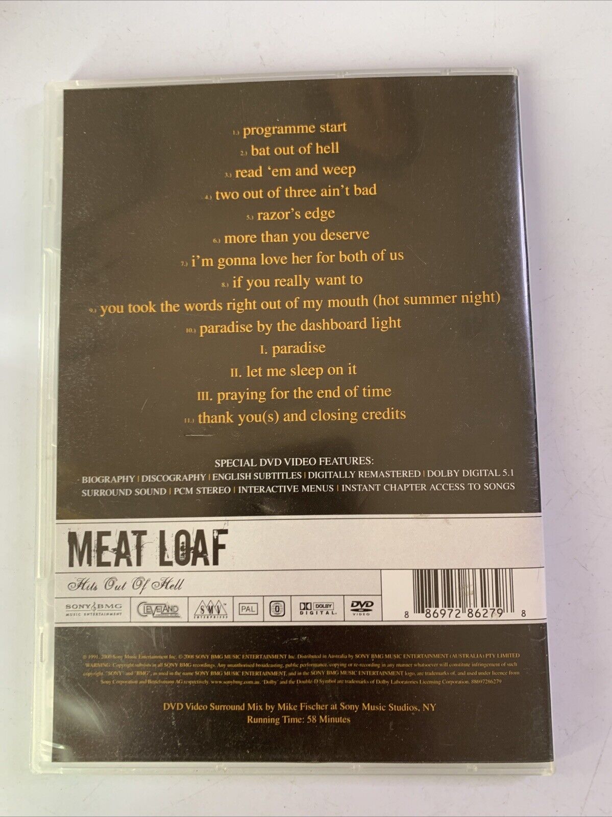 Meat Loaf – Hits Out Of Hell (DVD, 1991) All Regions