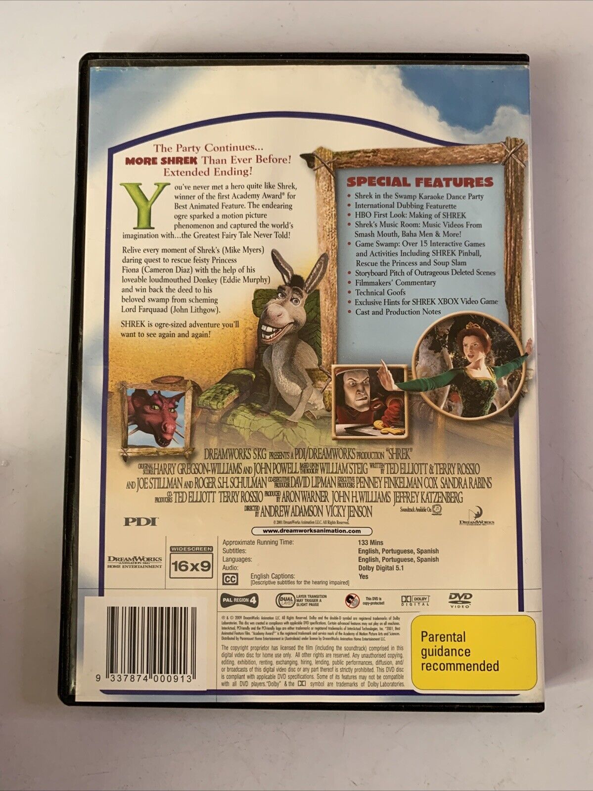 Shrek (DVD, 2001) Eddie Murphy, John Lithgow, Mike Myers, Cameron Diaz Region 4