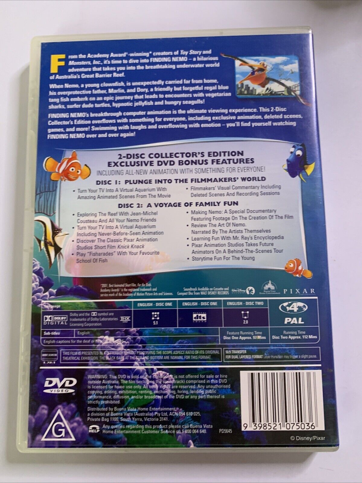 Finding Nemo Collector's Edition  (DVD, 2003, 2-Disc Set) Disney Film Region 4