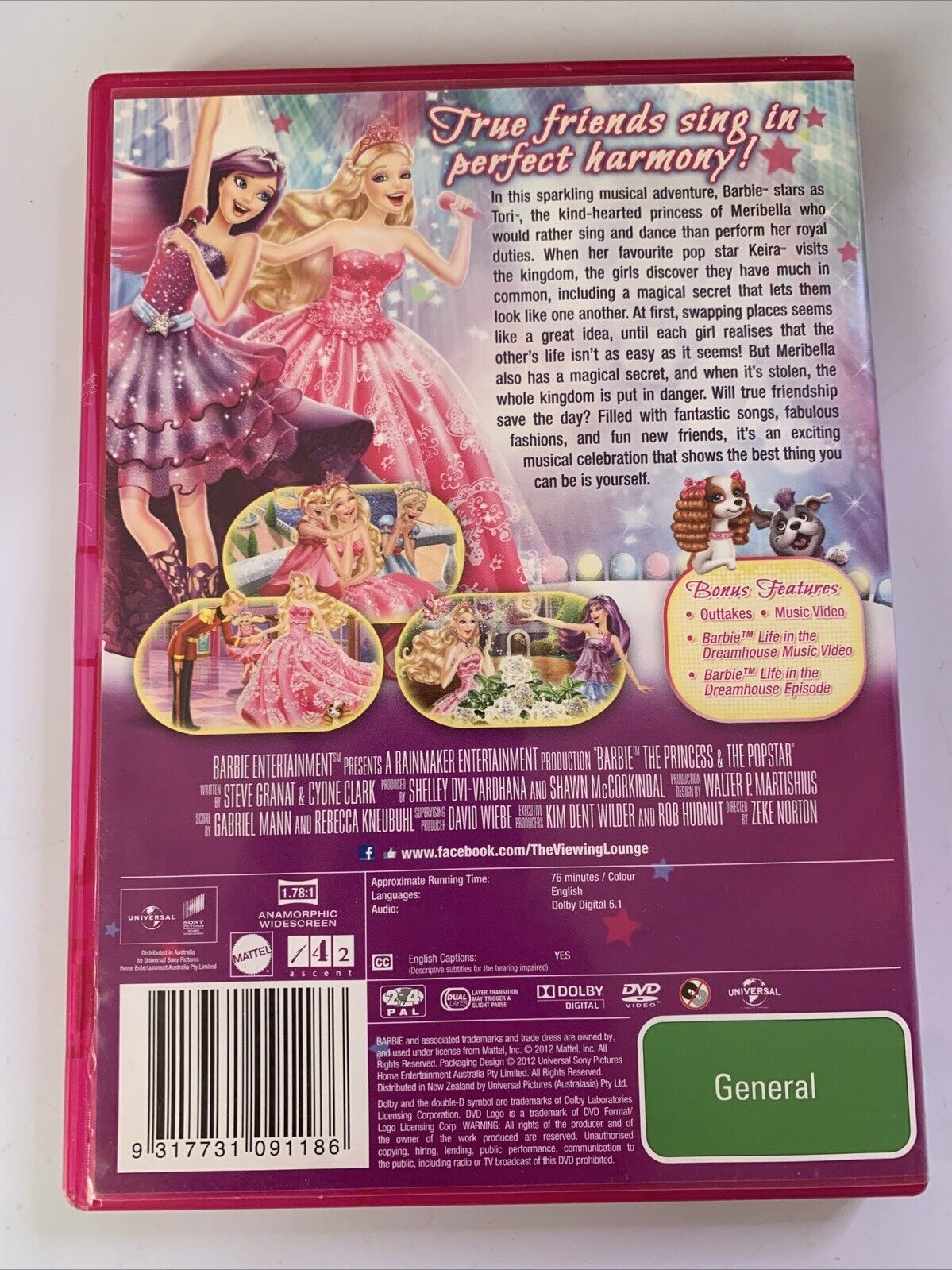 Barbie - The Princess & The Popstar (DVD, 2012) Animation Region 4