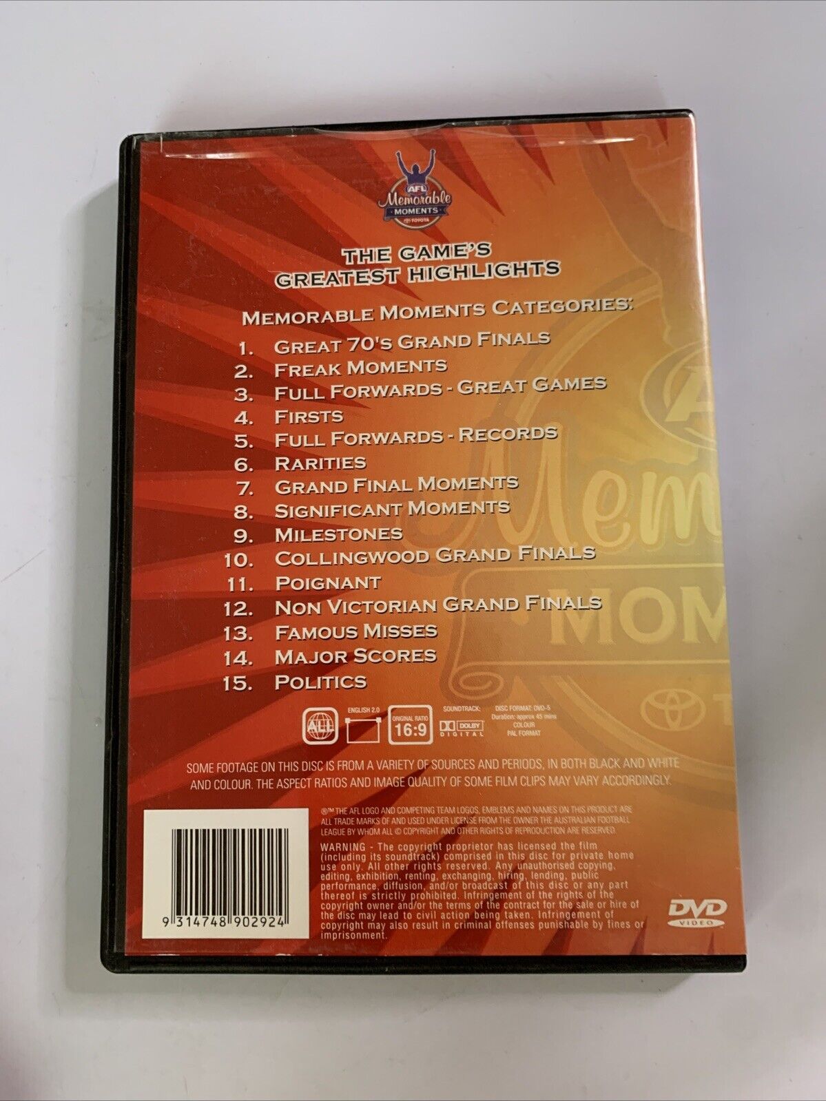 AFL Memorable Moments (DVD) All Regions