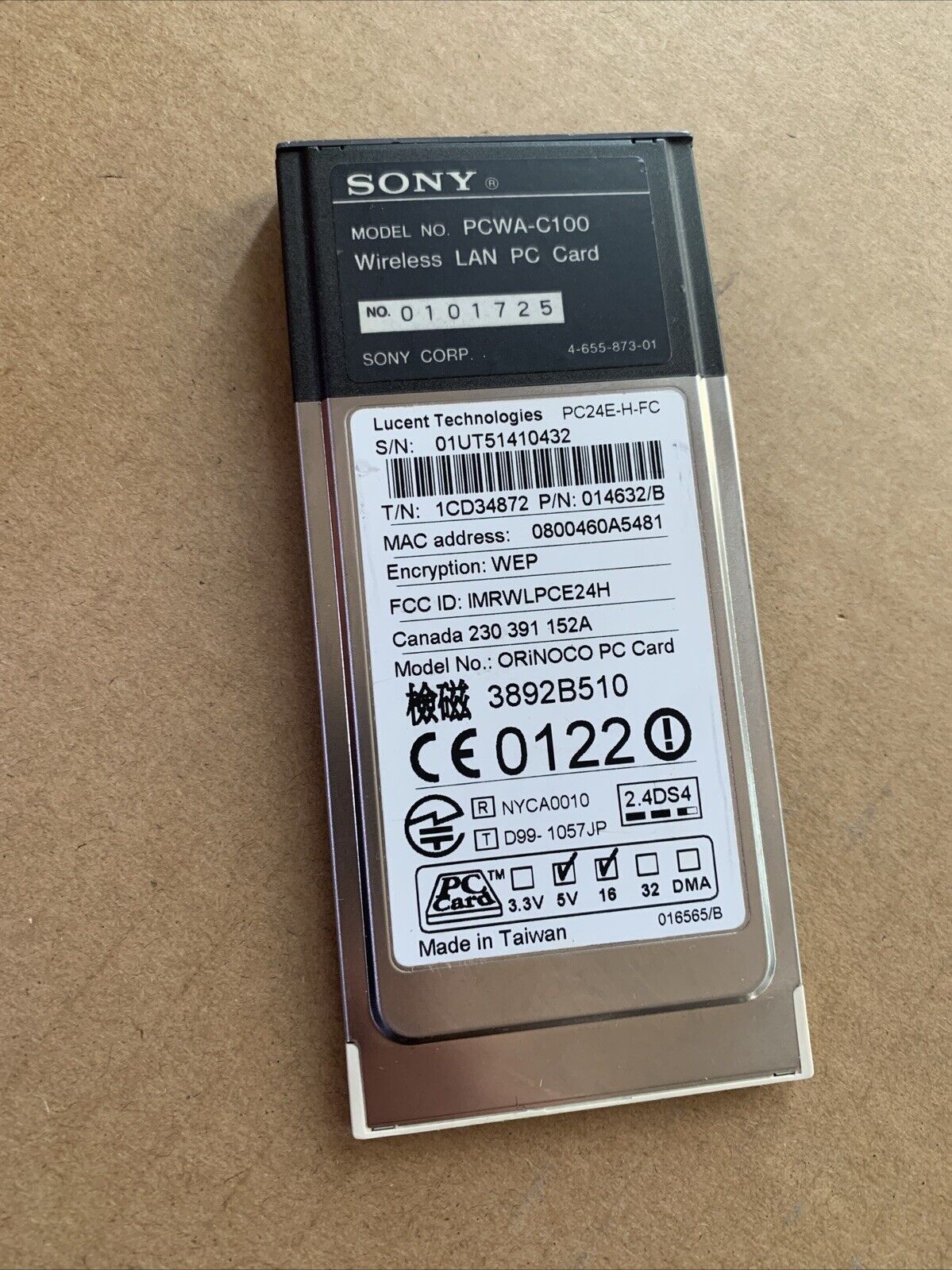 Sony VAIO Wireless LAN WiFi PC Card 11 Mbps PCMCIA PCWA-C100