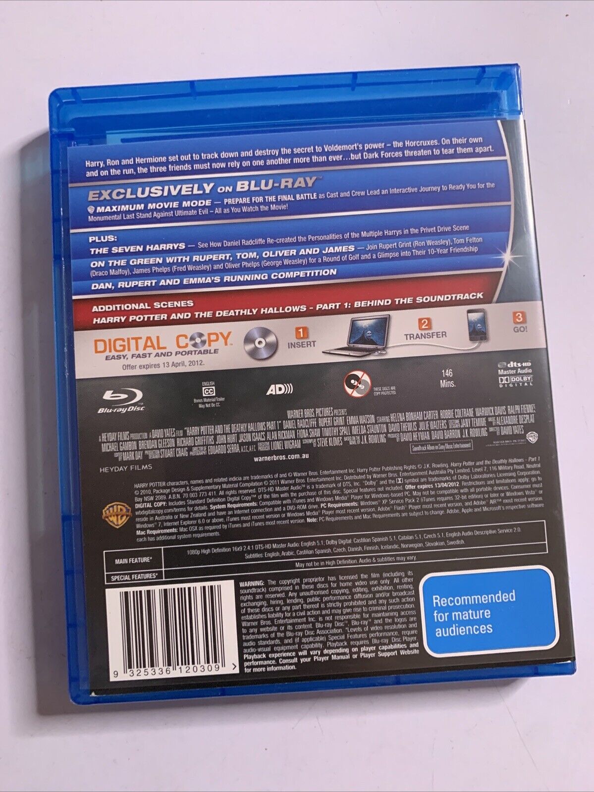 Harry Potter and the Deathly Hallows : Part 1 (Blu-ray, 4-Disc, 2010) Region B
