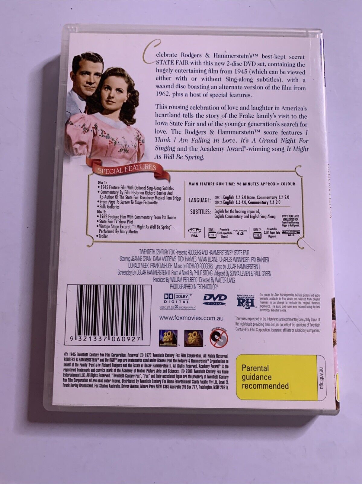 Rodger & Hammestein State Fair  Collectors Edition (DVD, 1945, 2-Disc) Region 4