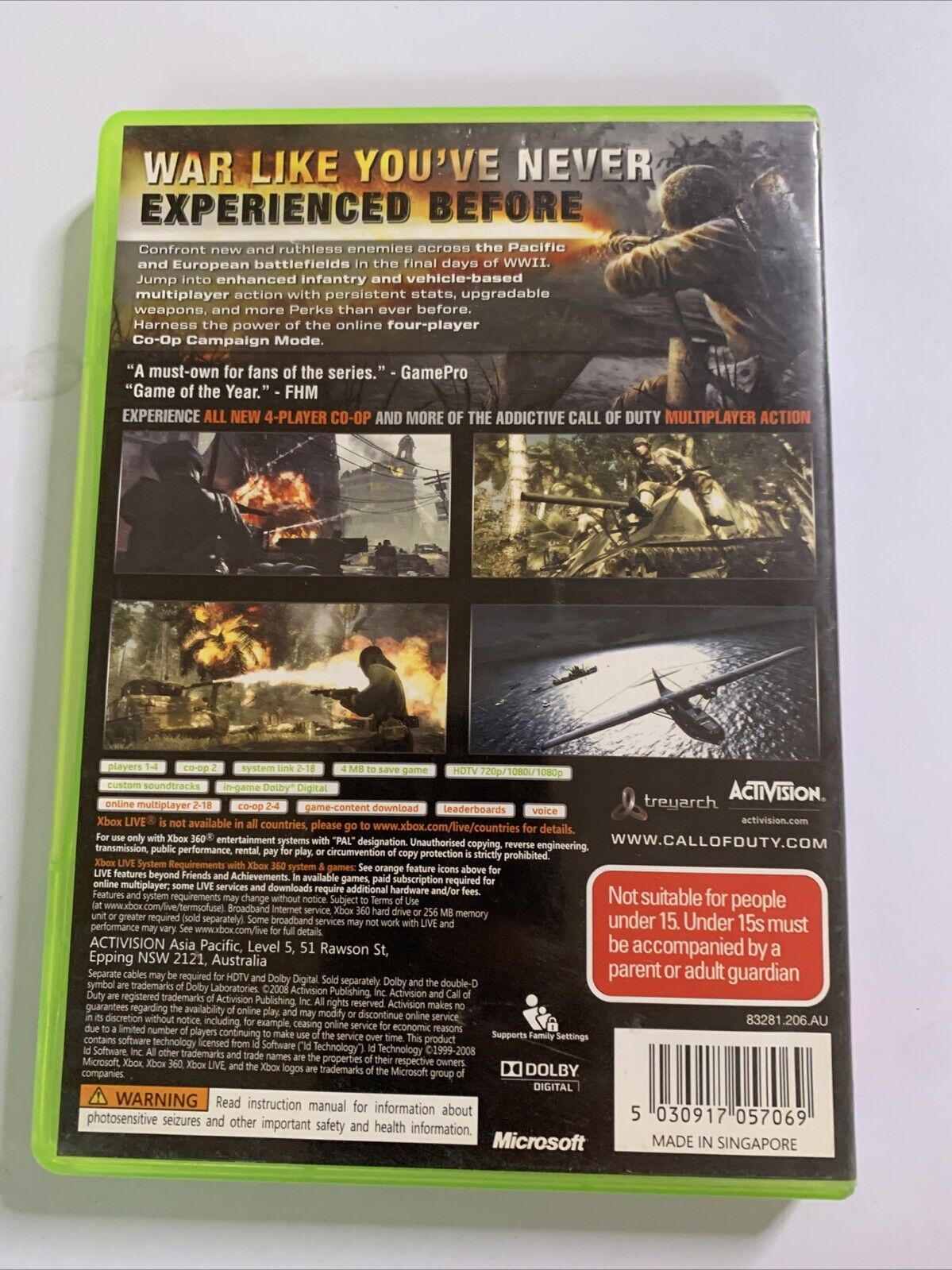 Call of Duty World At War  Microsoft XBOX 360 PAL Activision 2008 Game Complete