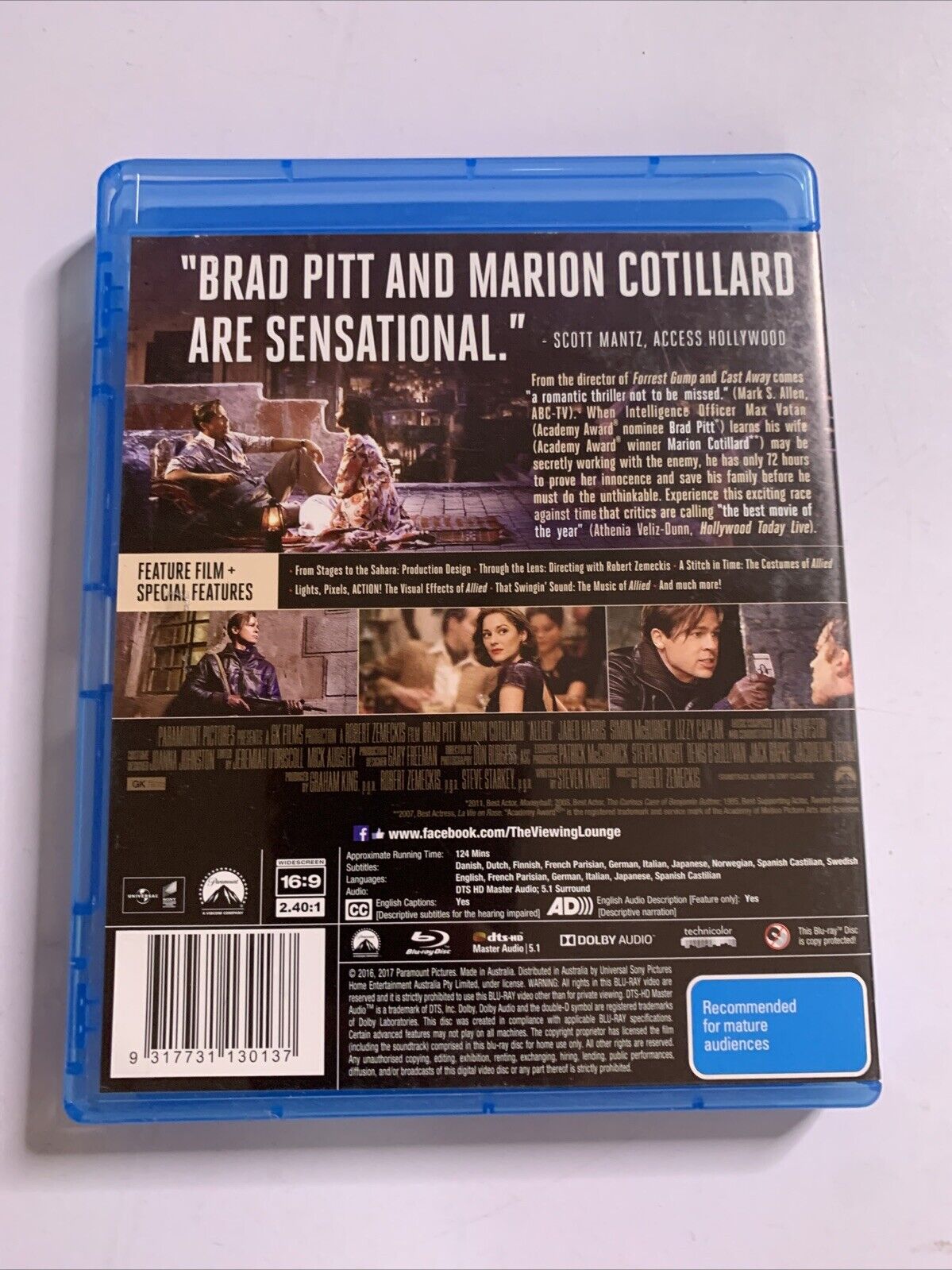 Allied (Blu-ray, 2016) Marion Cotillard, Brad Pitt  All Regions