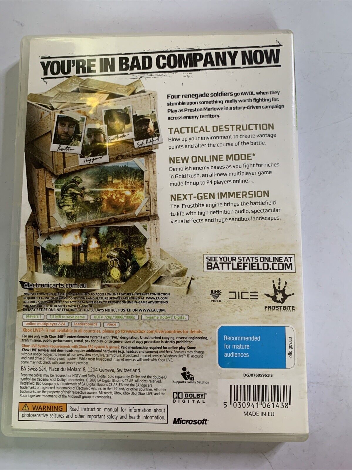 Battlefield Bad Company  Microsoft XBOX 360 PAL Shooter Game