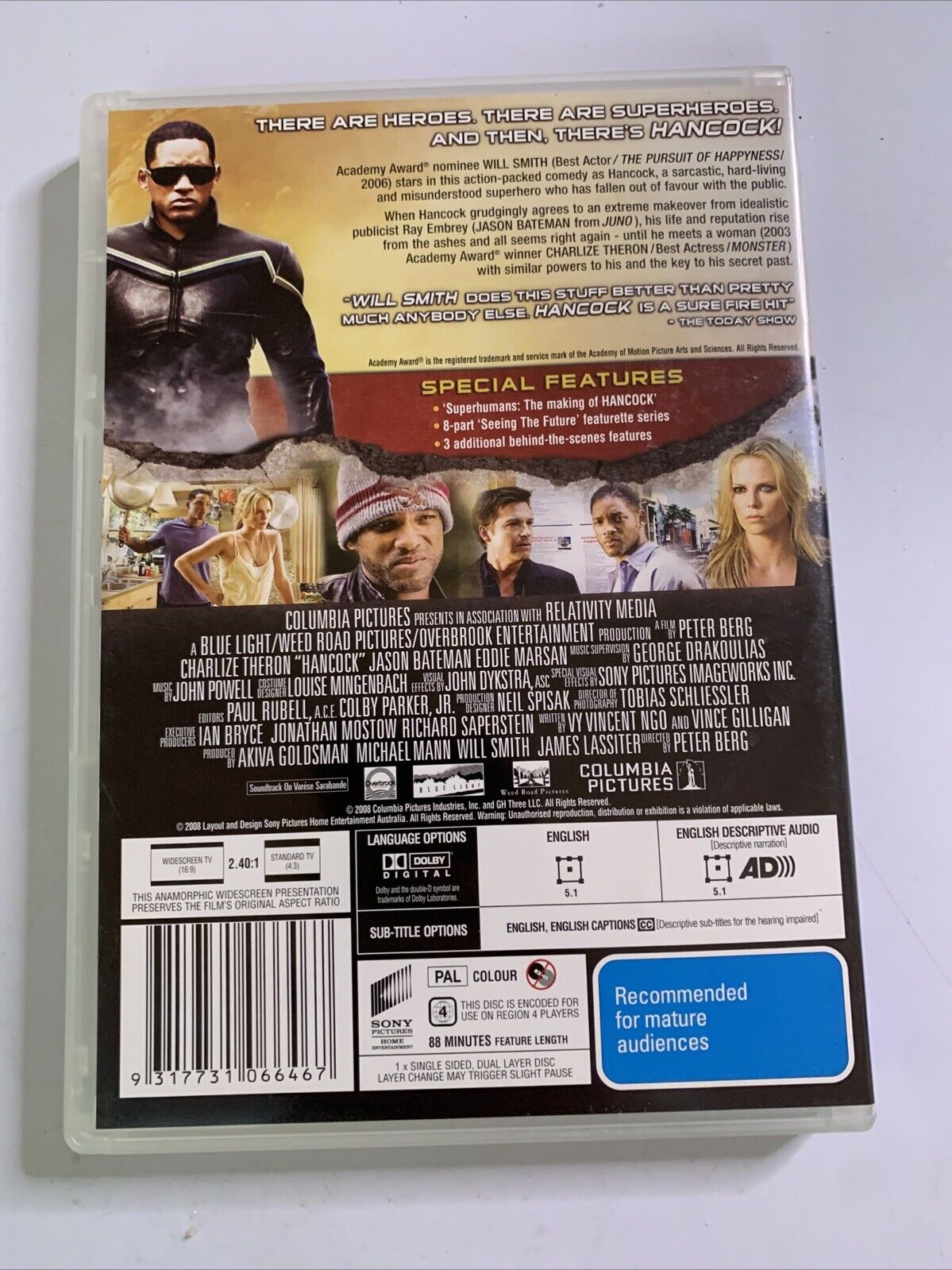 Hancock (DVD, 2008) Will Smith, Charlize Theron  Region 4