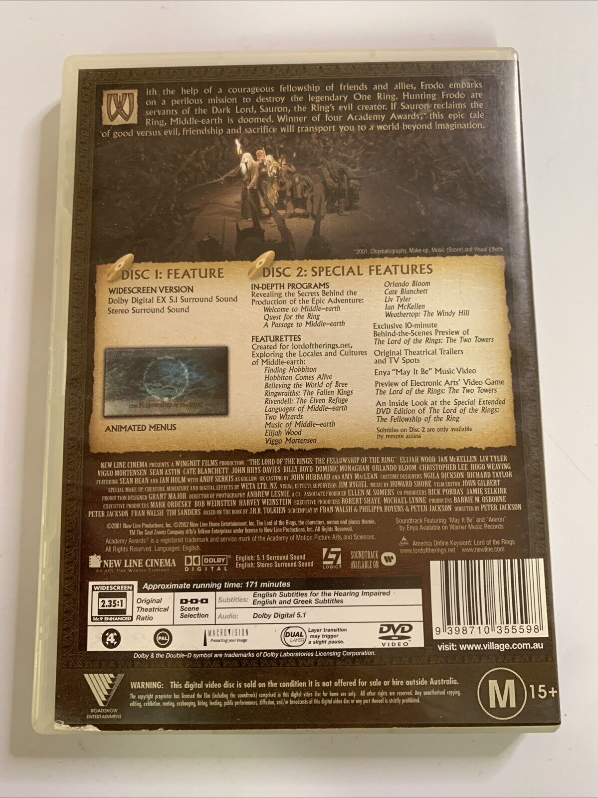 Lord of the Rings The Fellowship of the Ring (DVD, 2001, 2-Disc Set) Region 4