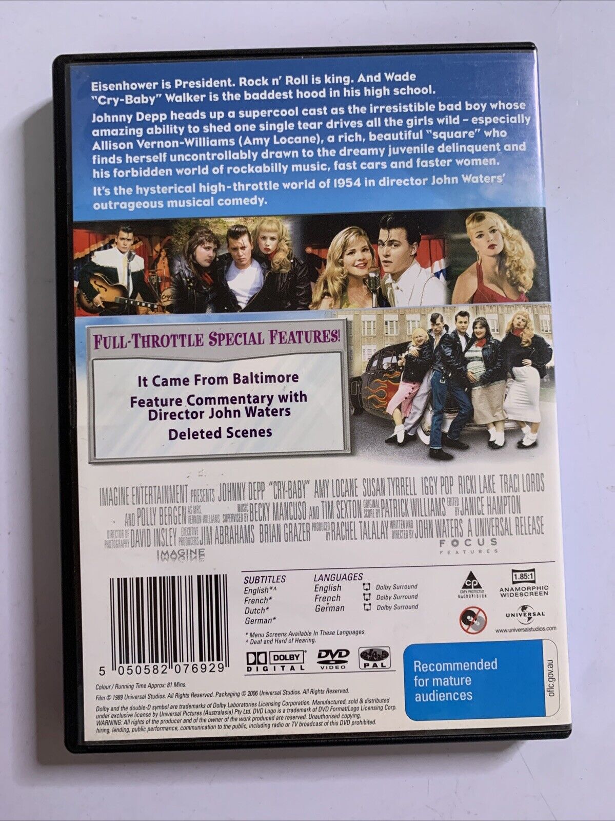 Cry Baby Special Edition (DVD, 1989) Johnny Depp, Traci Lords  Region 4 & 2