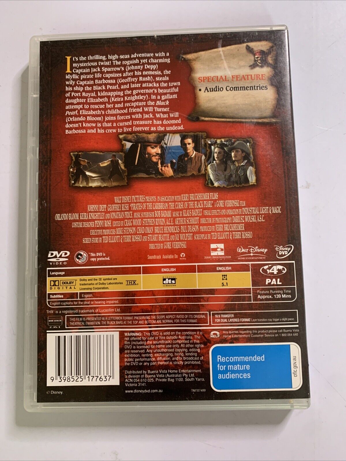 Pirates Of The Caribbean: The Curse Of The Black Pearl (DVD, 2003) Region 4
