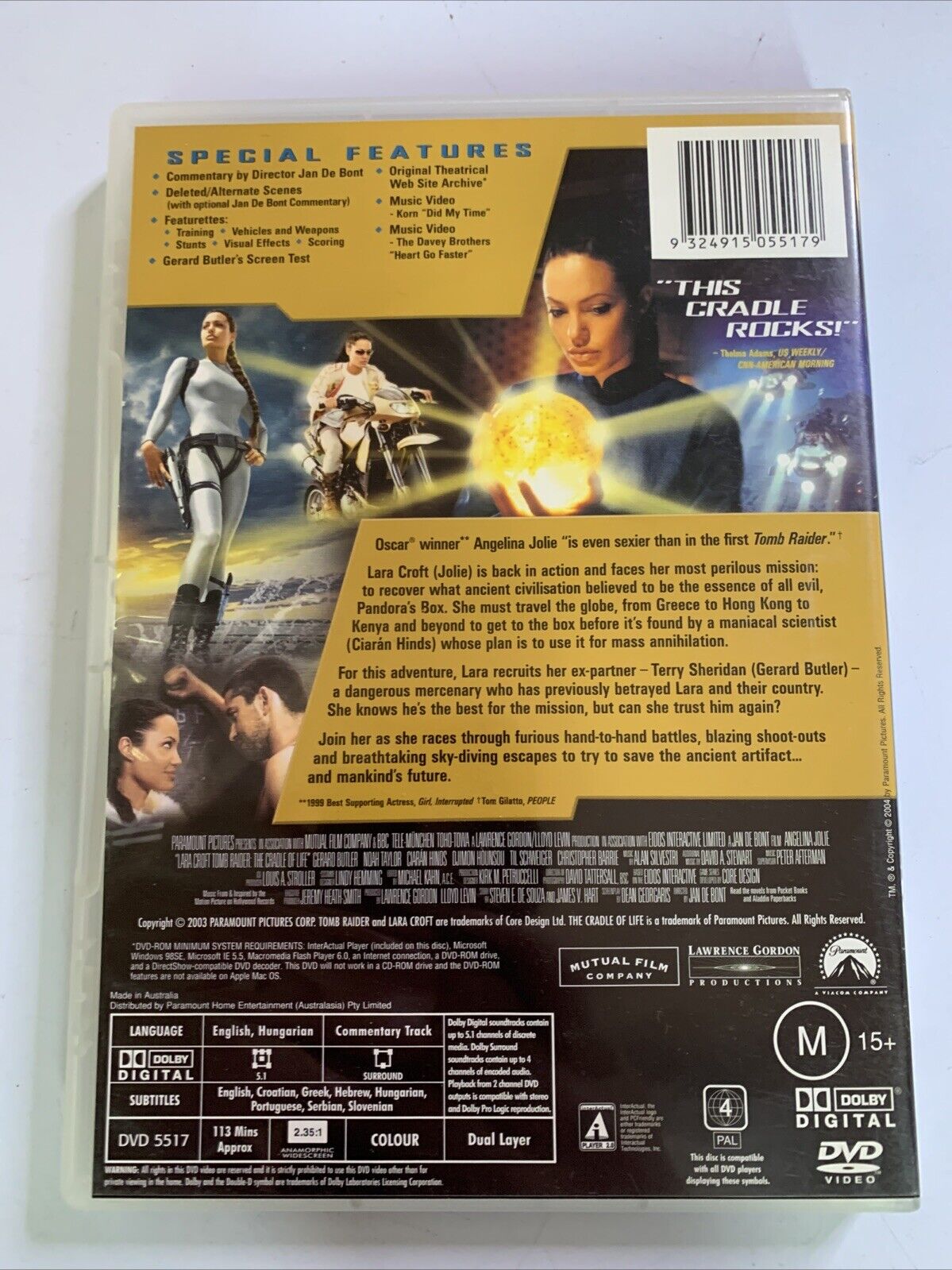 Lara Croft Tomb Raider 2 The Cradle of Life (DVD, 2003) Angelina Jolie Region 4