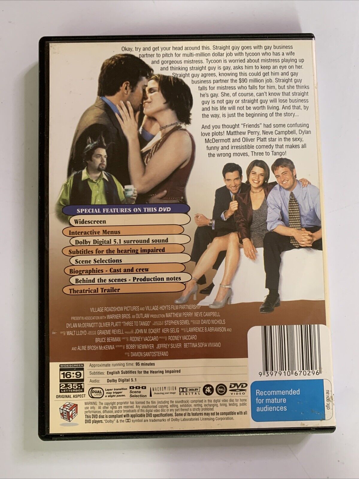 Three to Tango (DVD, 1999) Matthew Perry, Dylan McDermott, Neve Campbell Region4