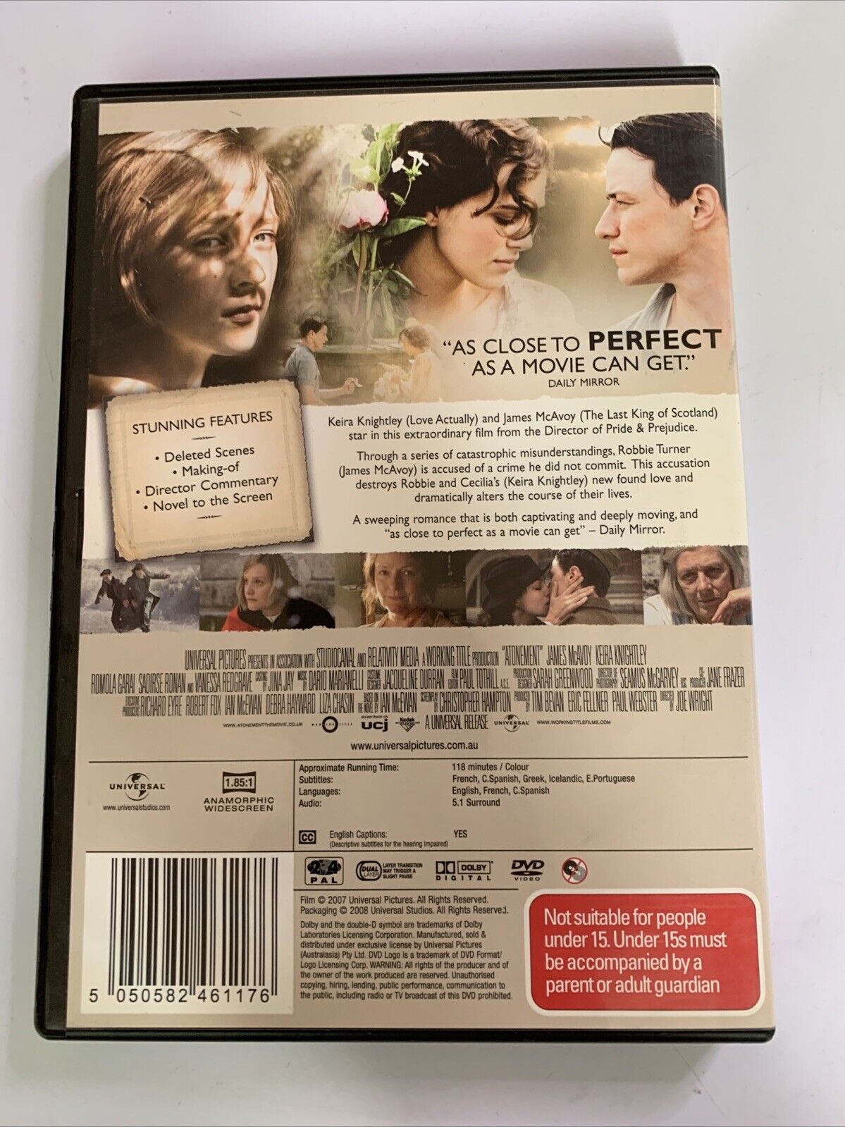 Atonement (DVD, 2007) Keira Knightly, James McAvoy  Region 4