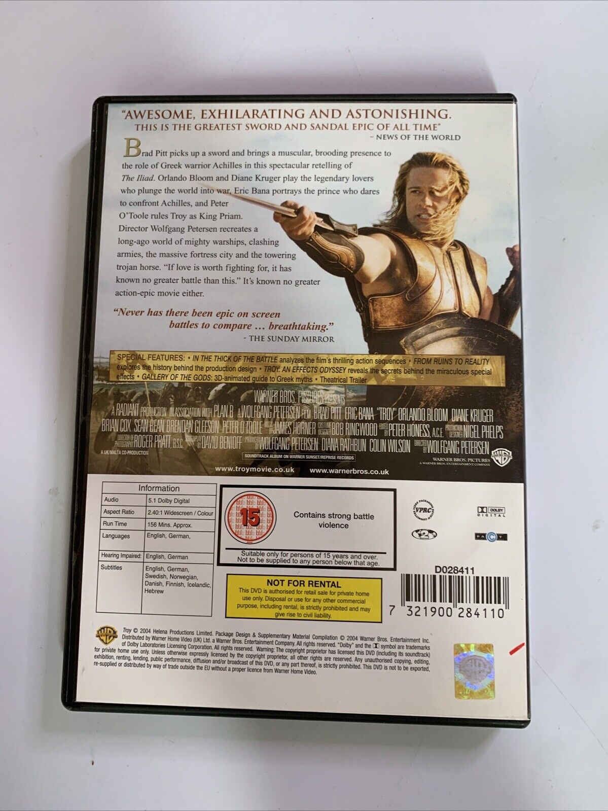 Troy (DVD, 2004) Brad Pitt, Brendan Gleeson, Eric Bana
