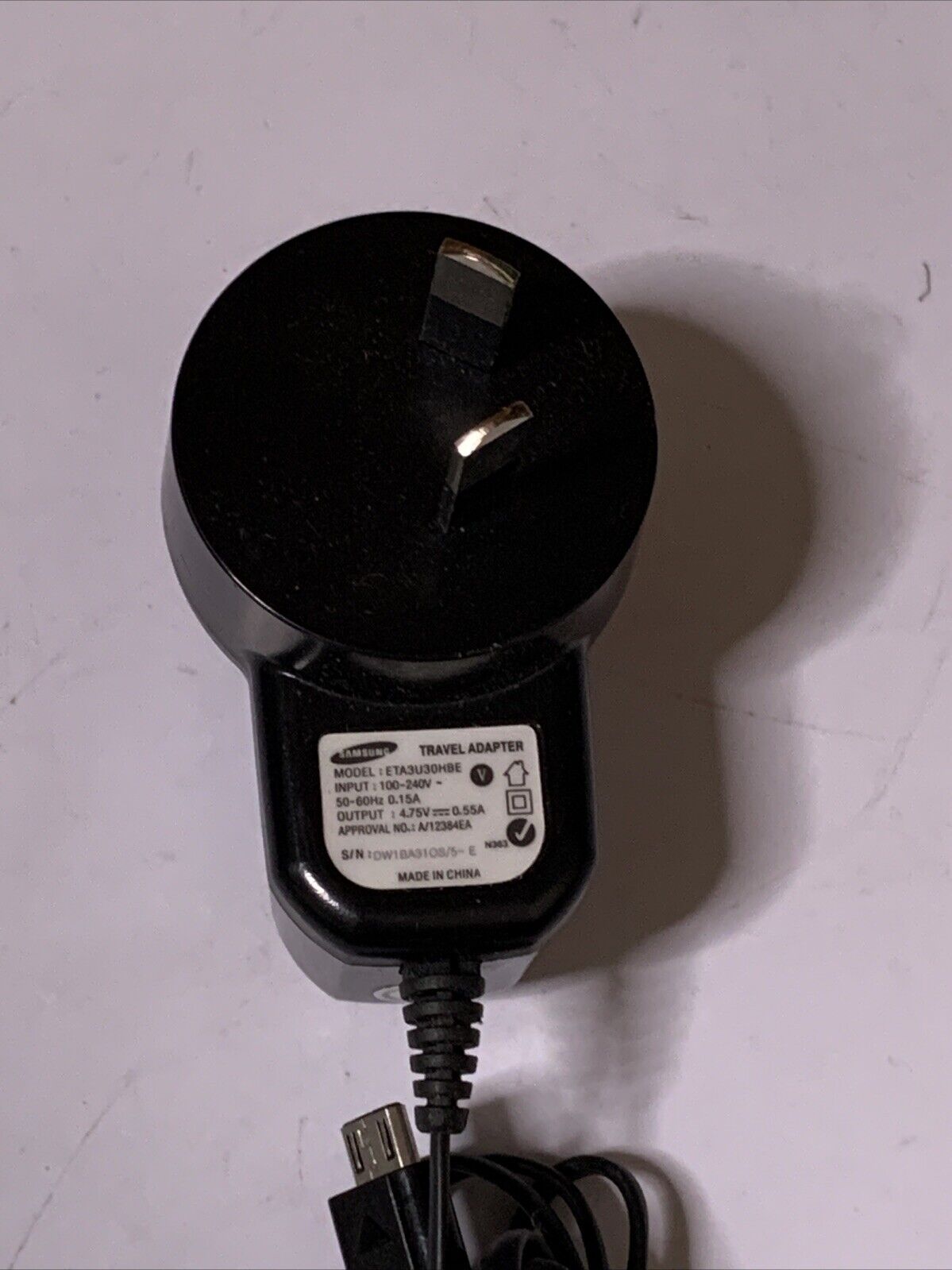 Genuine Samsung Travel Adaptor ETA3U3OHBE Mobile Charger 4.75V 0.55A Micro USB