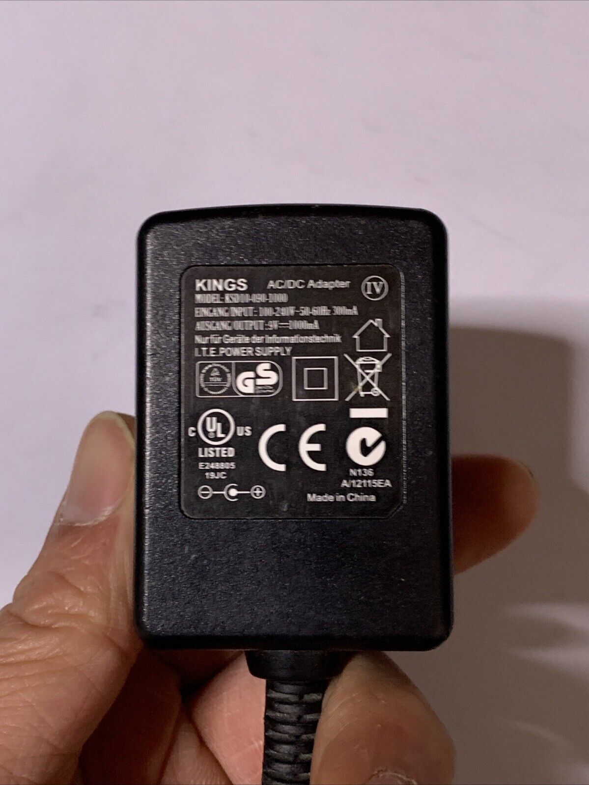 Kings AC Adapter 9V 1000mA KSD10-090-1000 Power Supply