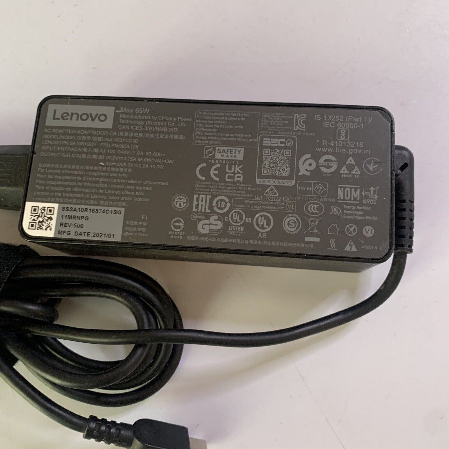 Genuine Lenovo Laptop 65W Power Supply ADLX65YCC3D 20V 3.25A USB C