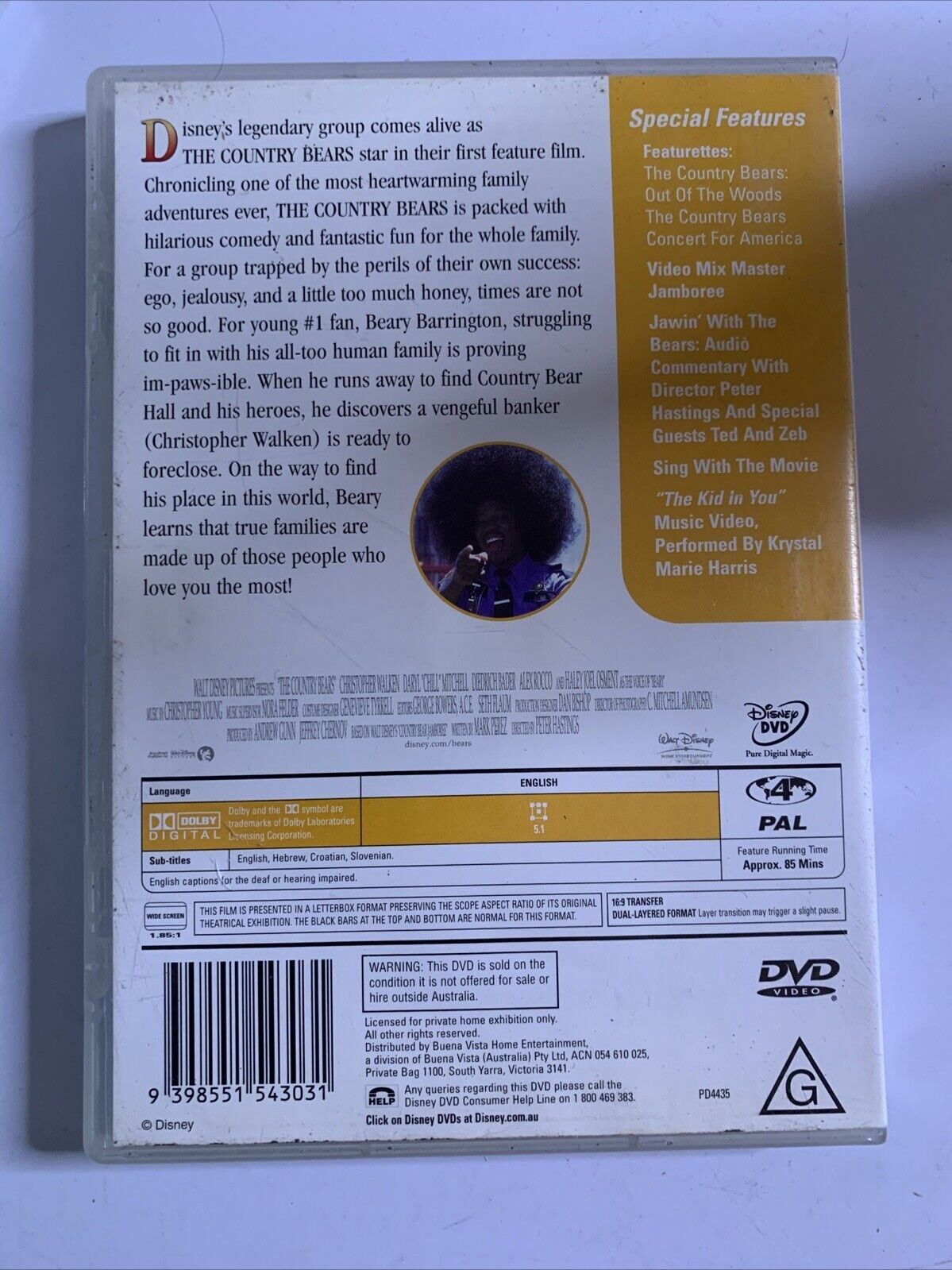 The Country Bears (DVD, 2002) Christopher Walken  Disney Film Region 4