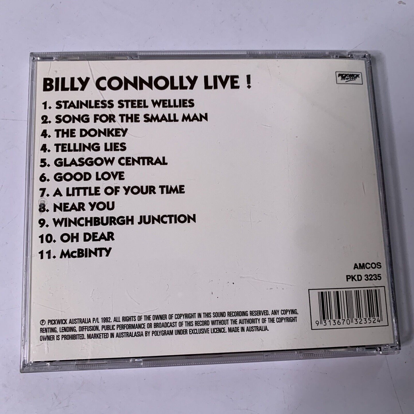 Billy Connolly Live! (CD, 1992) Comedy Album