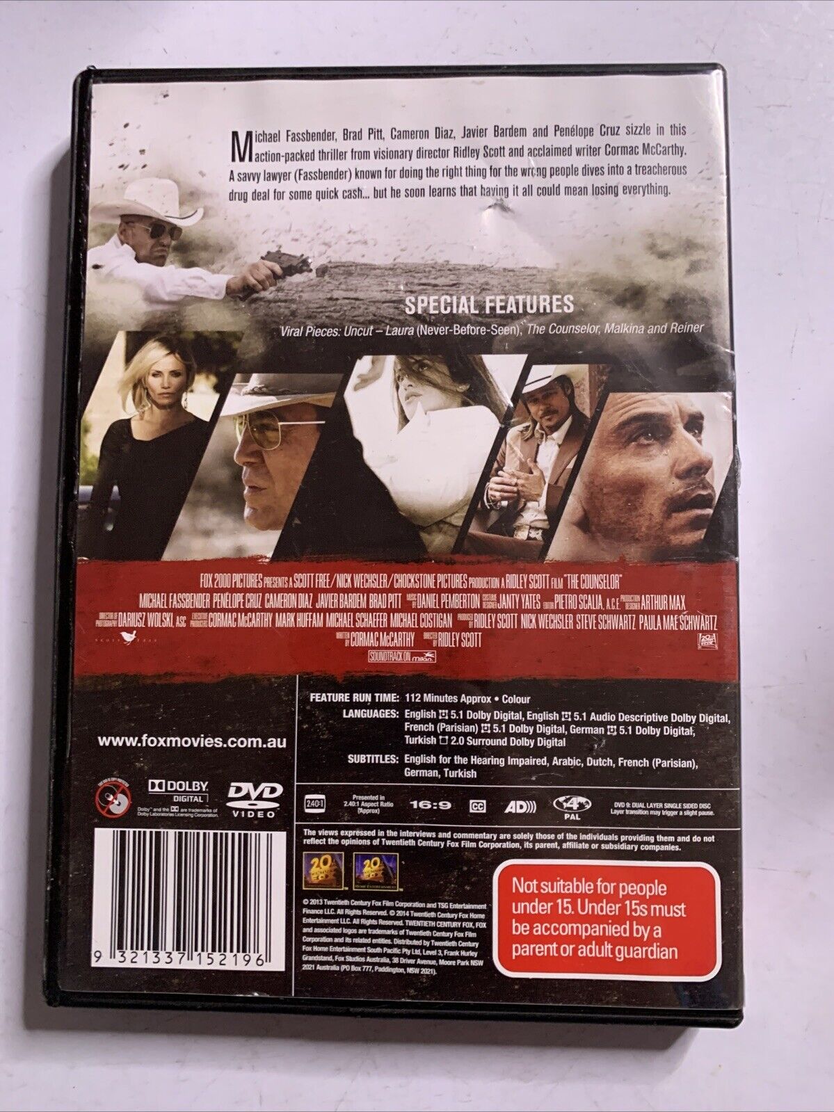 The Counselor (DVD, 2013) Michael Fastbender, Brad Pitt, Cameron Diaz  Region 4