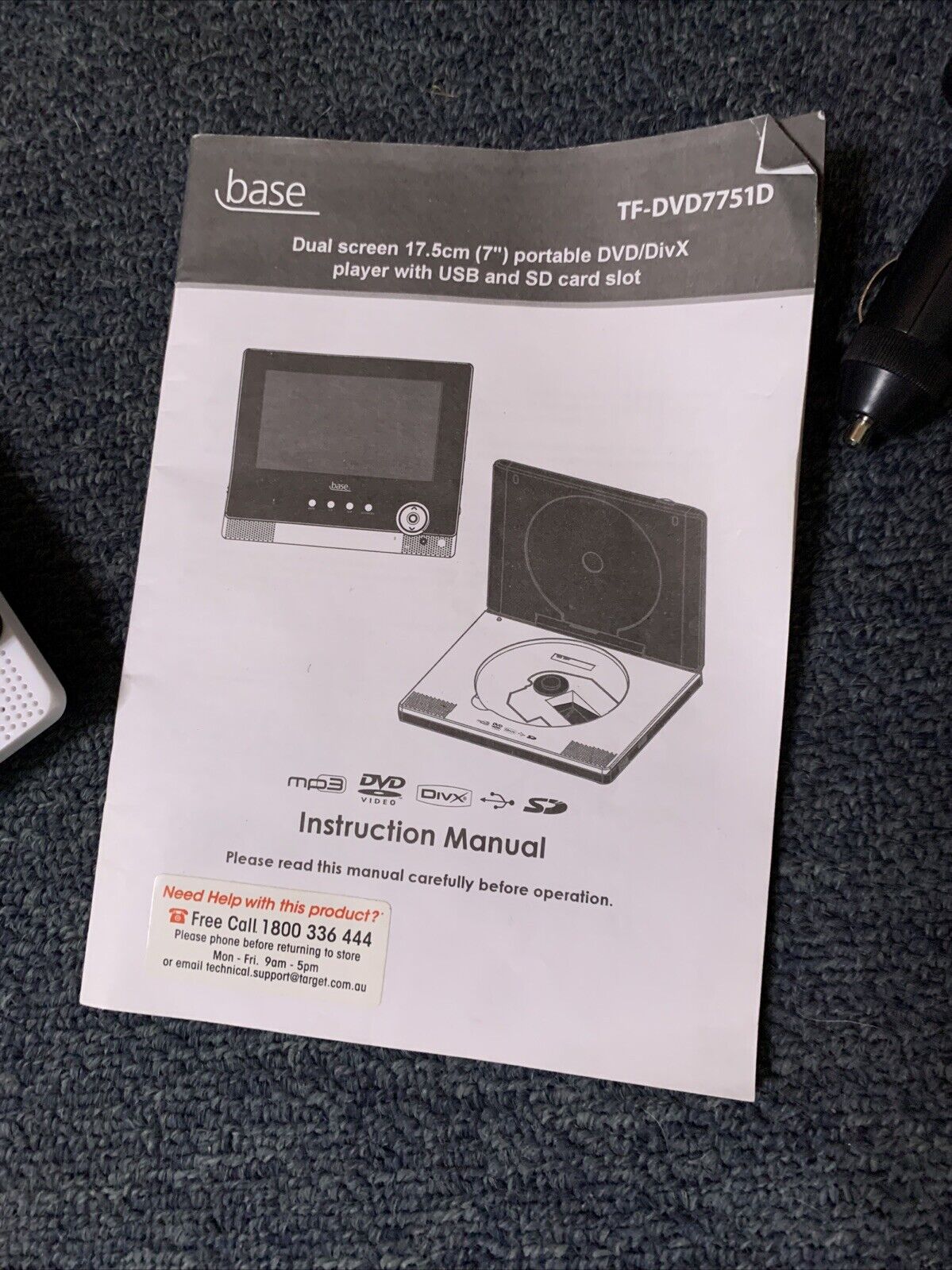 Base Dual Screen 7" Portable DVD Player USB SD Card with Power supply