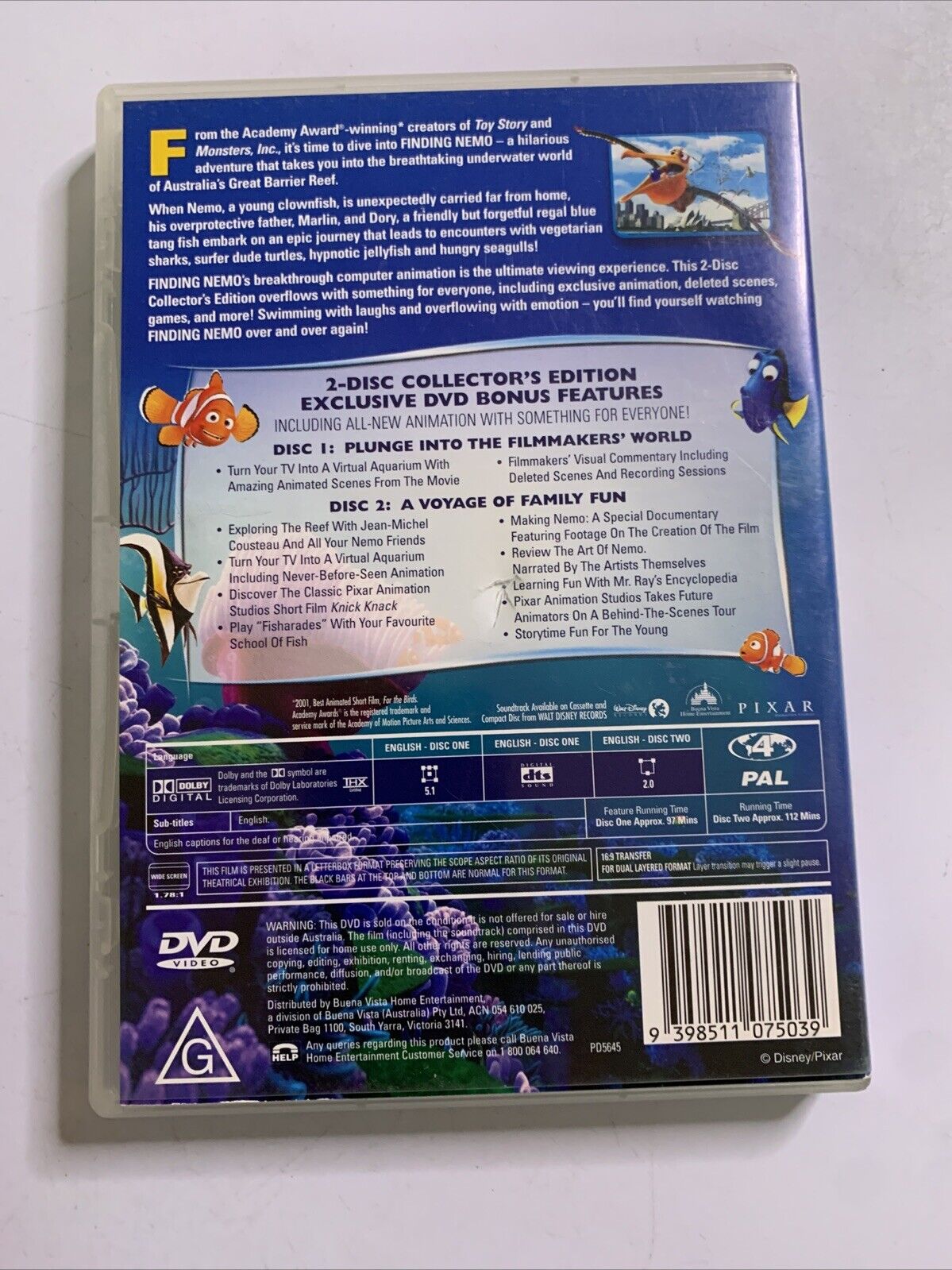 Finding Nemo Collector's Edition (DVD, 2003) Pixar Film  Region 4