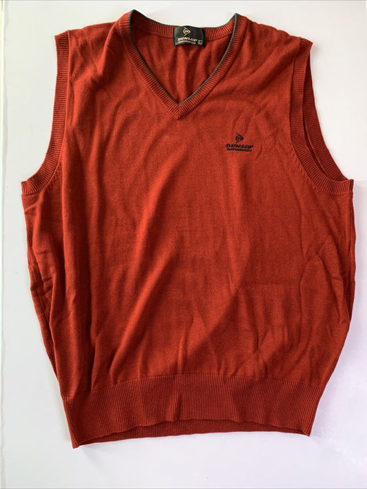 Dunlop Motorsport V Neck Vest Sweater Large L Red Vintage