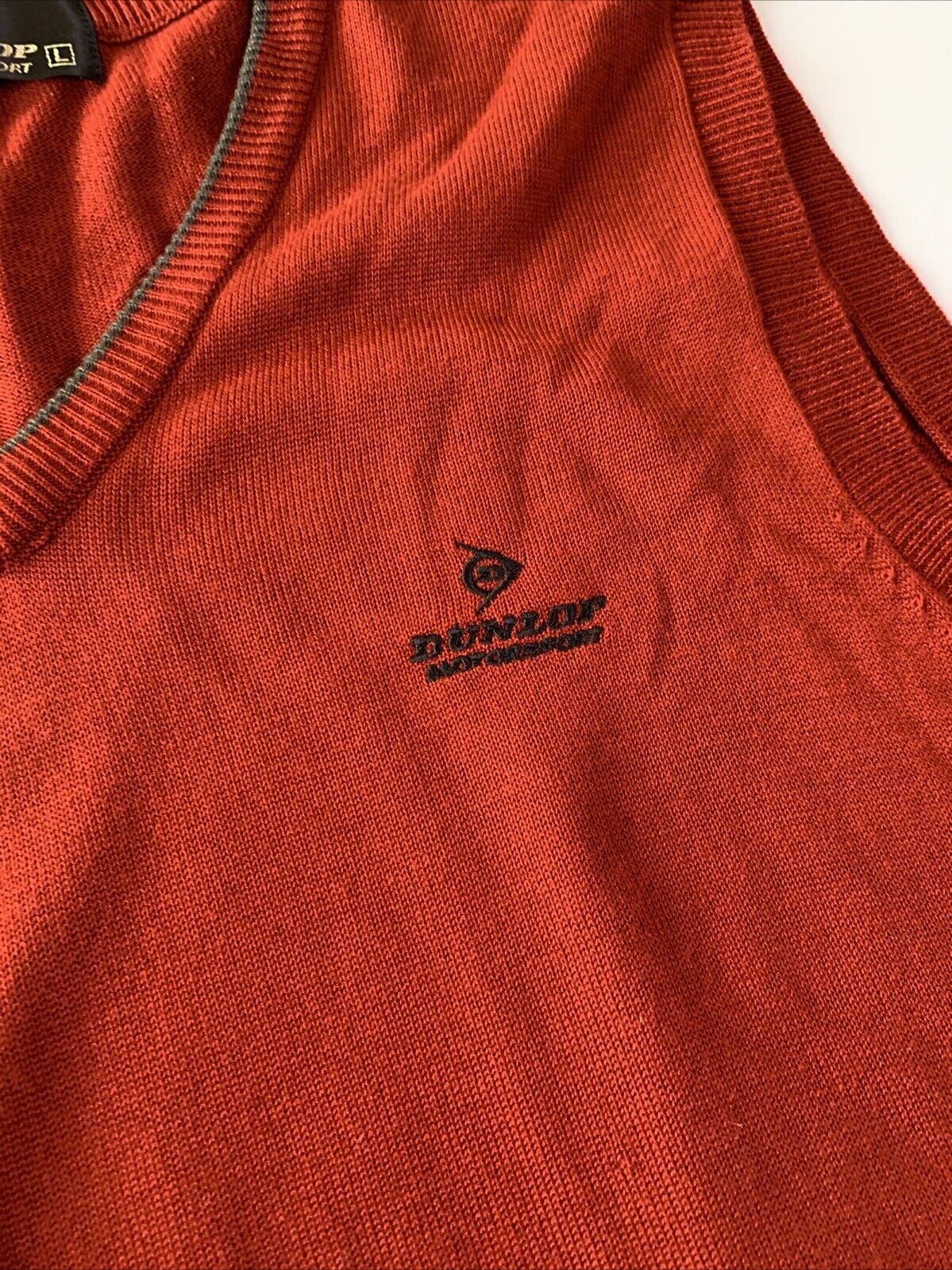 Dunlop Motorsport V Neck Vest Sweater Large L Red Vintage