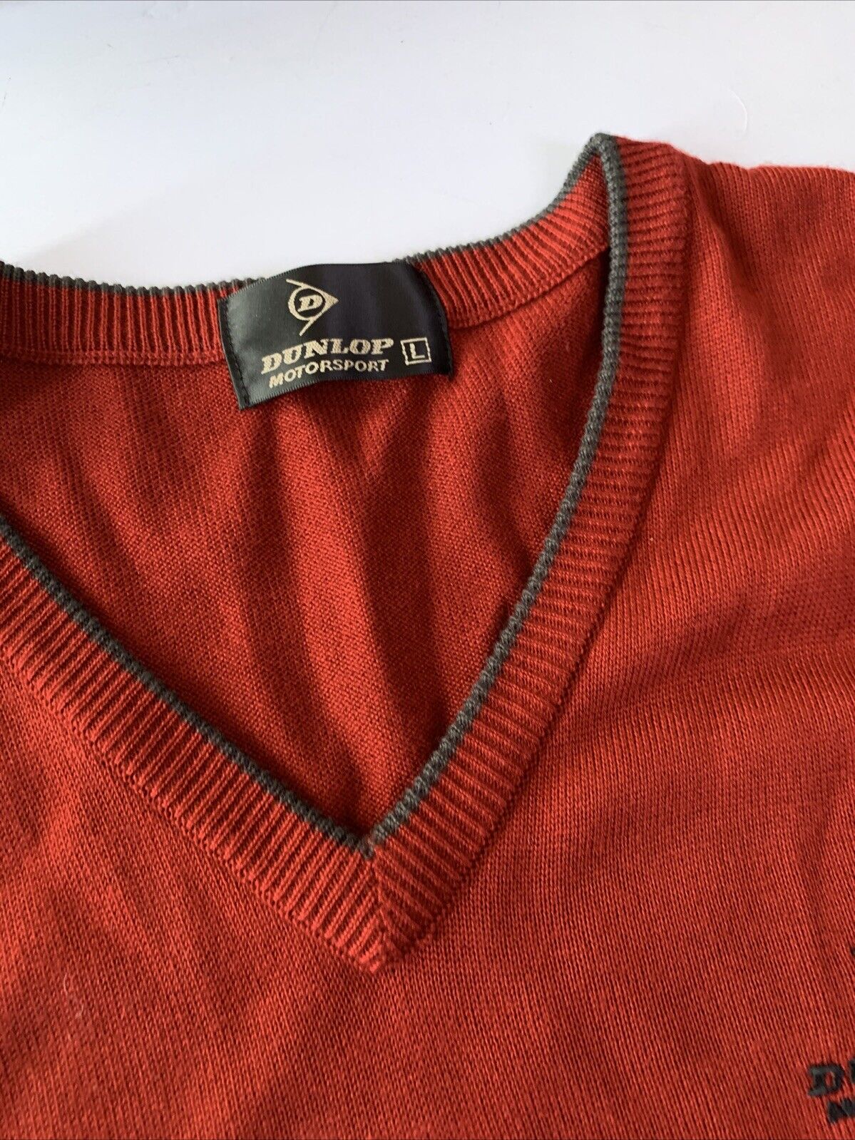 Dunlop Motorsport V Neck Vest Sweater Large L Red Vintage