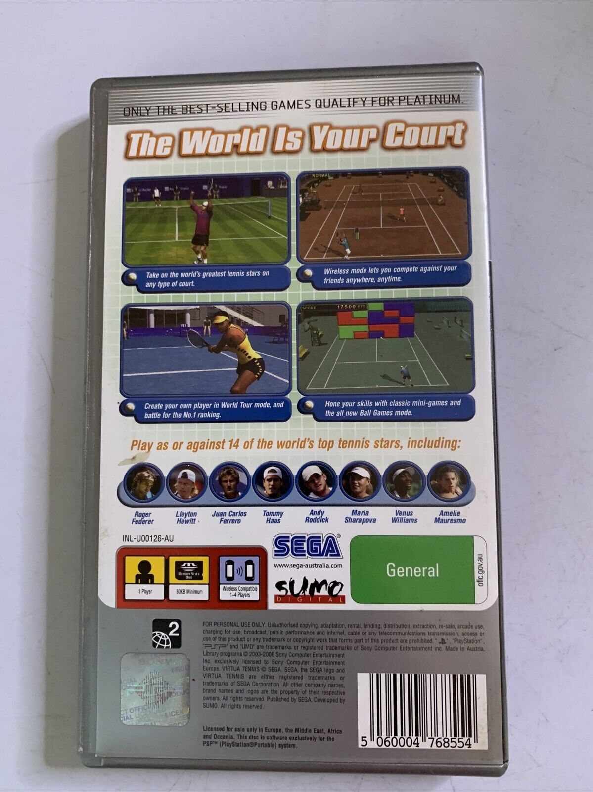 Virtua Tennis World Tour  Sony Portable PSP Game 2005 Complete