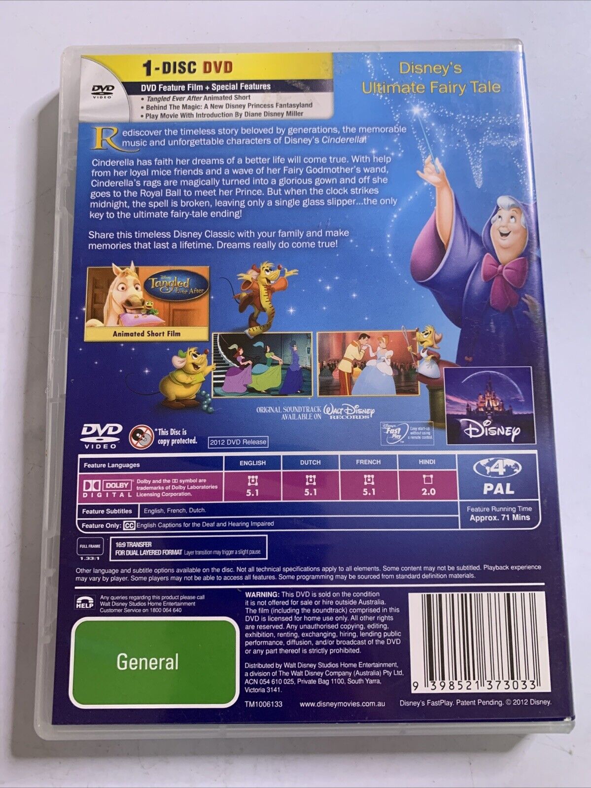 Cinderella (DVD, 1950) Disney Animated Film  Region 4