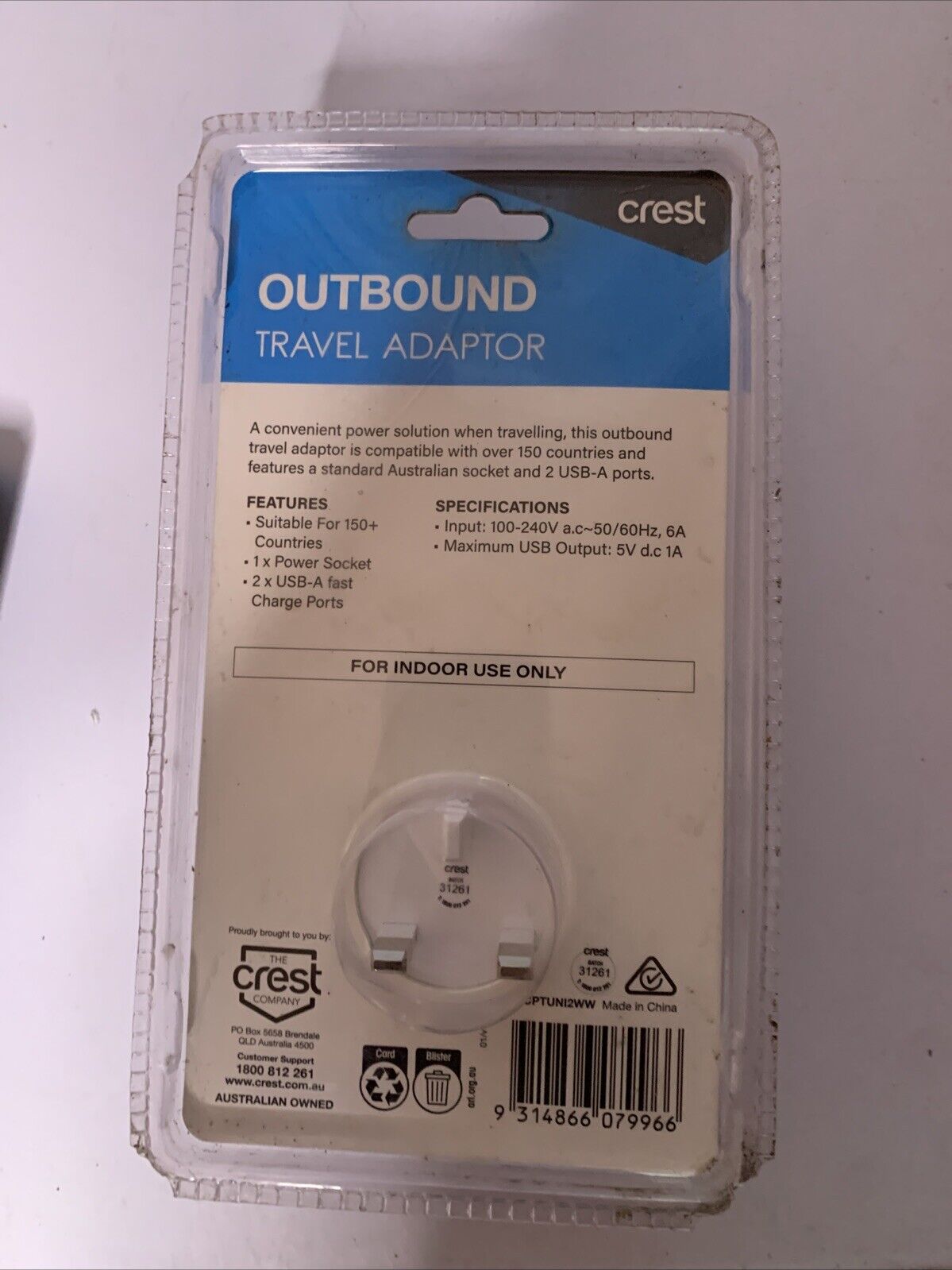 Crest Outbound Travel Adaptor Plug 150 Countries + 2 USB  NEW