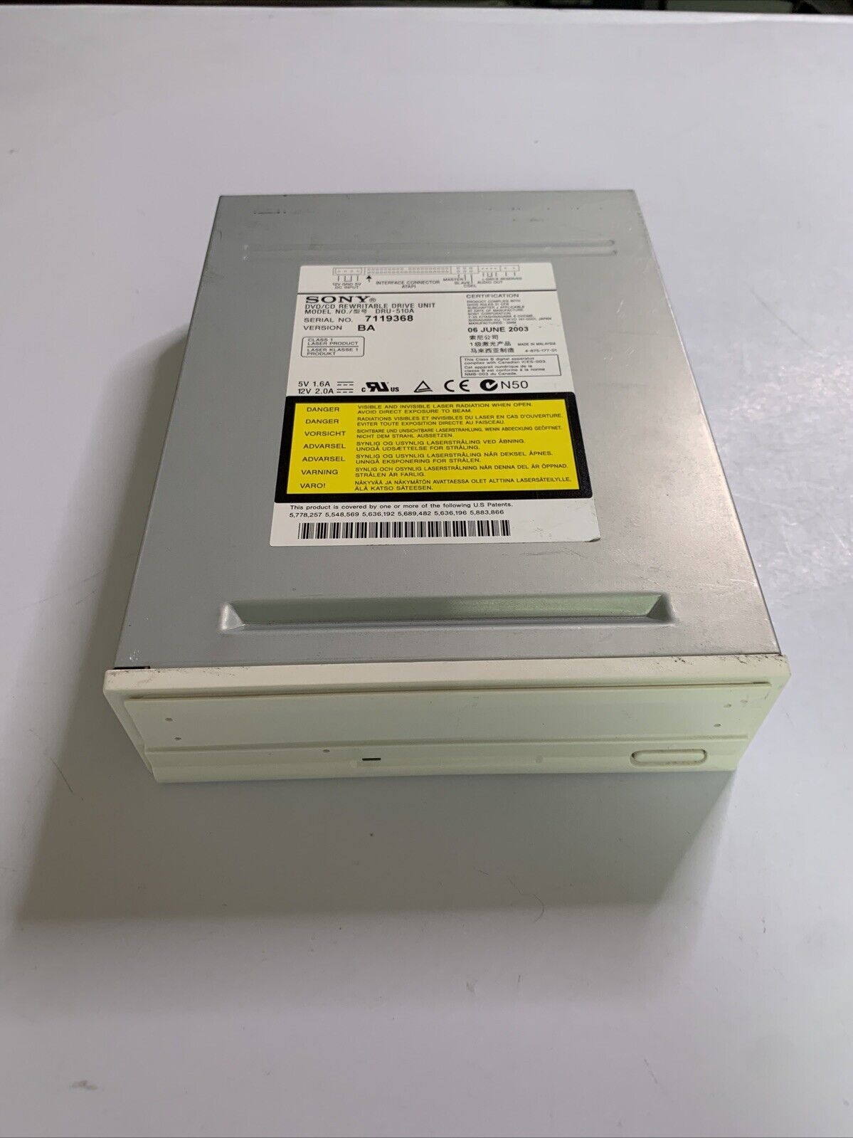 Sony DVD/CD Rewritable Internal Drive IDE DRU-510A
