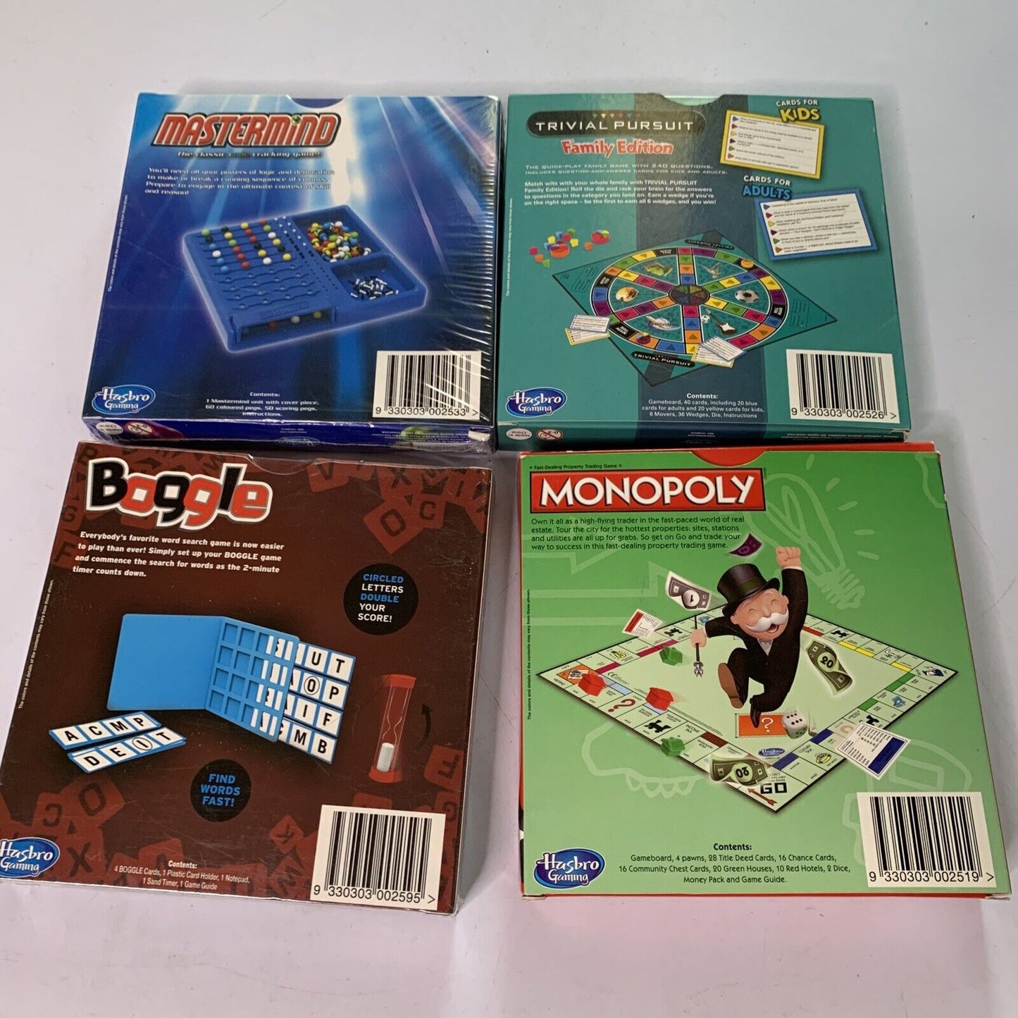 4x Board Games Mastermind Boggle Trivial Pursuit Monopoly