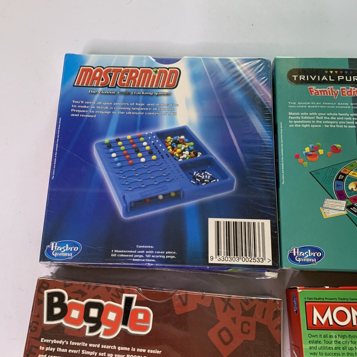 4x Board Games Mastermind Boggle Trivial Pursuit Monopoly