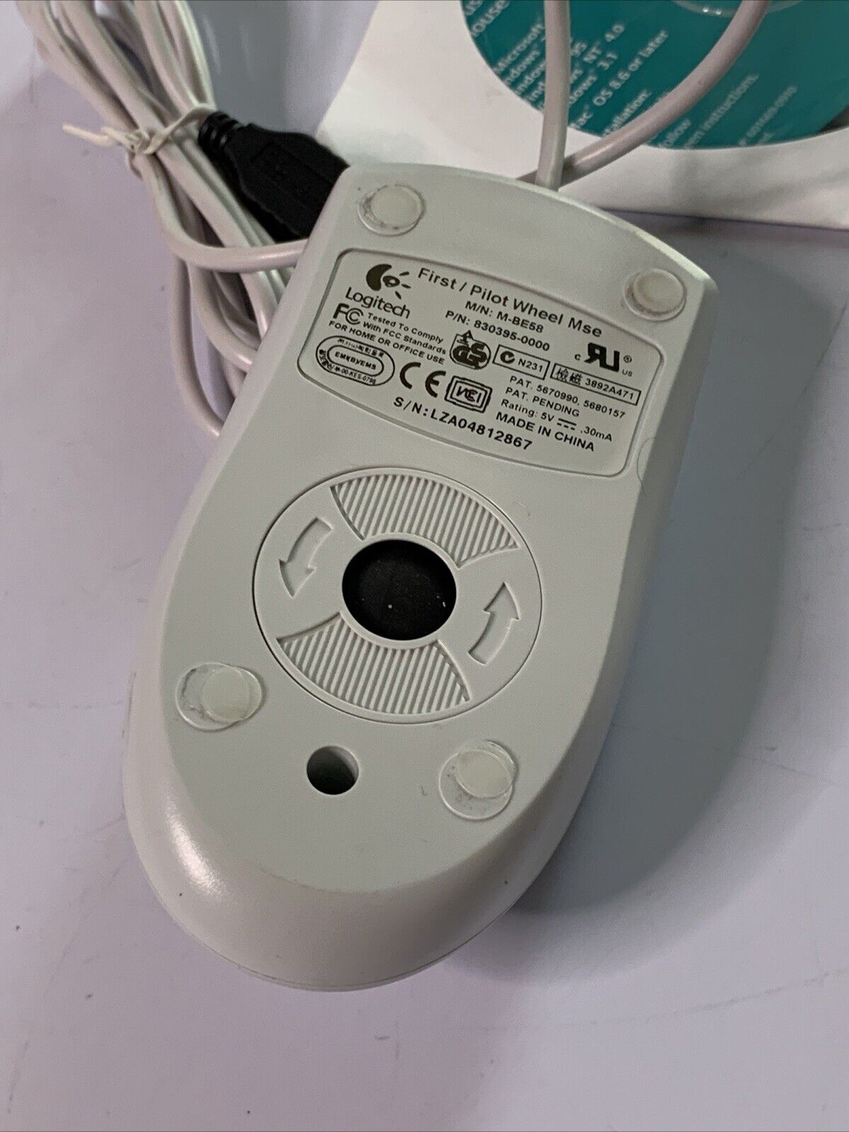 Logitech First Pilot Wheel Mouse Trackball M-BE58 Wired USB and PS/2