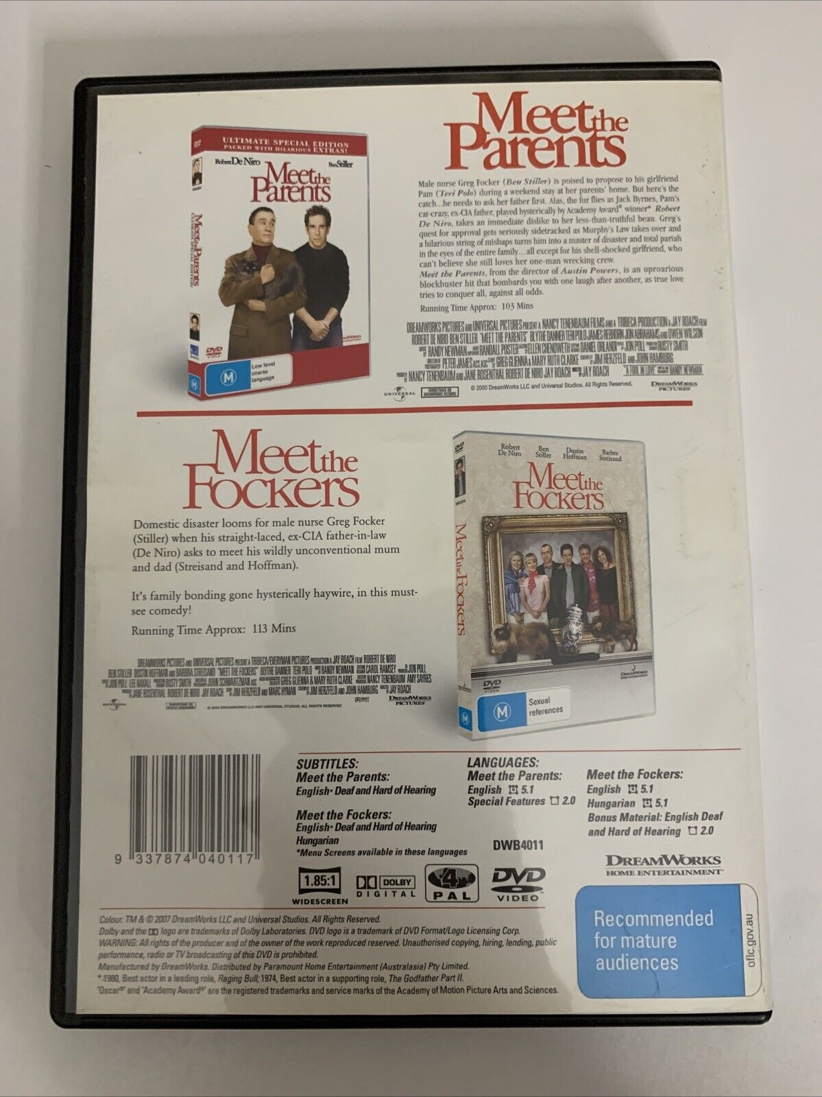 Meet the Parents / Meet the Fockers (DVD, 2000) Ben Stiller, Robert De Niro