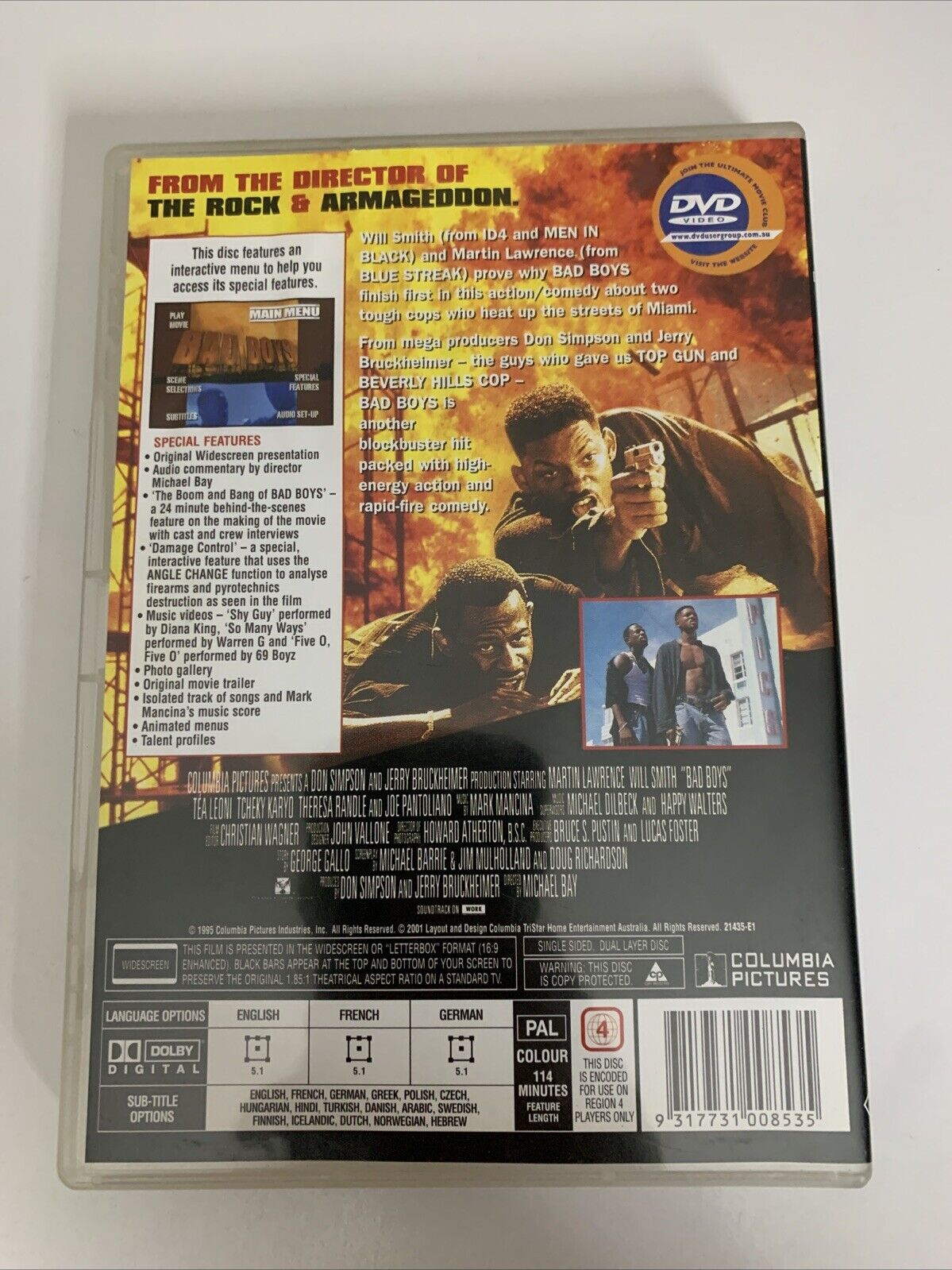 Bad Boys (DVD, 1995) Tea Leoni, Will Smith, Martin Lawrence Region 4