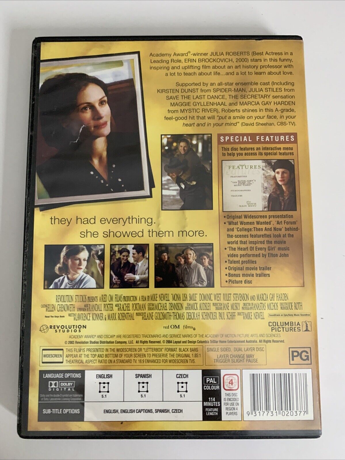 Mona Lisa Smile (DVD, 2003) Julia Roberts, Kirsten Dunst Region 4