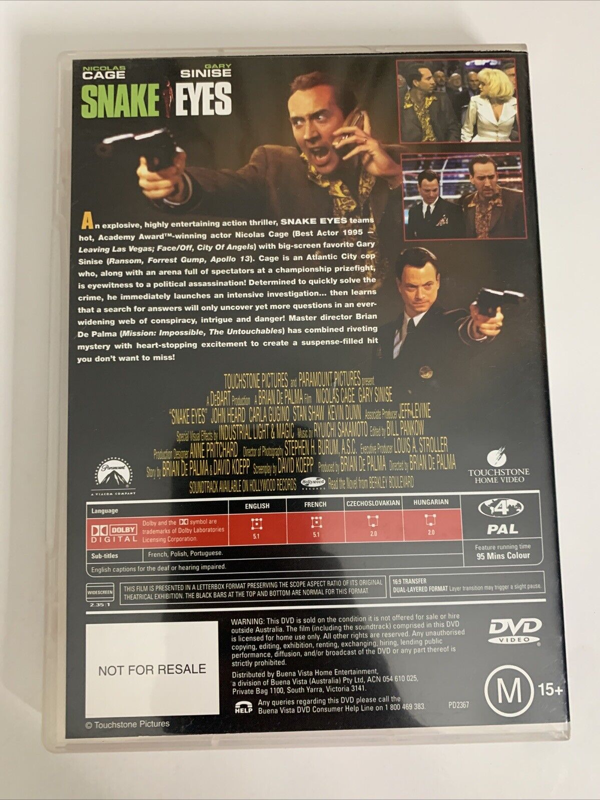 Snake Eyes (DVD, 1998) Nicolas Cage,  Gary Sinise  Region 4