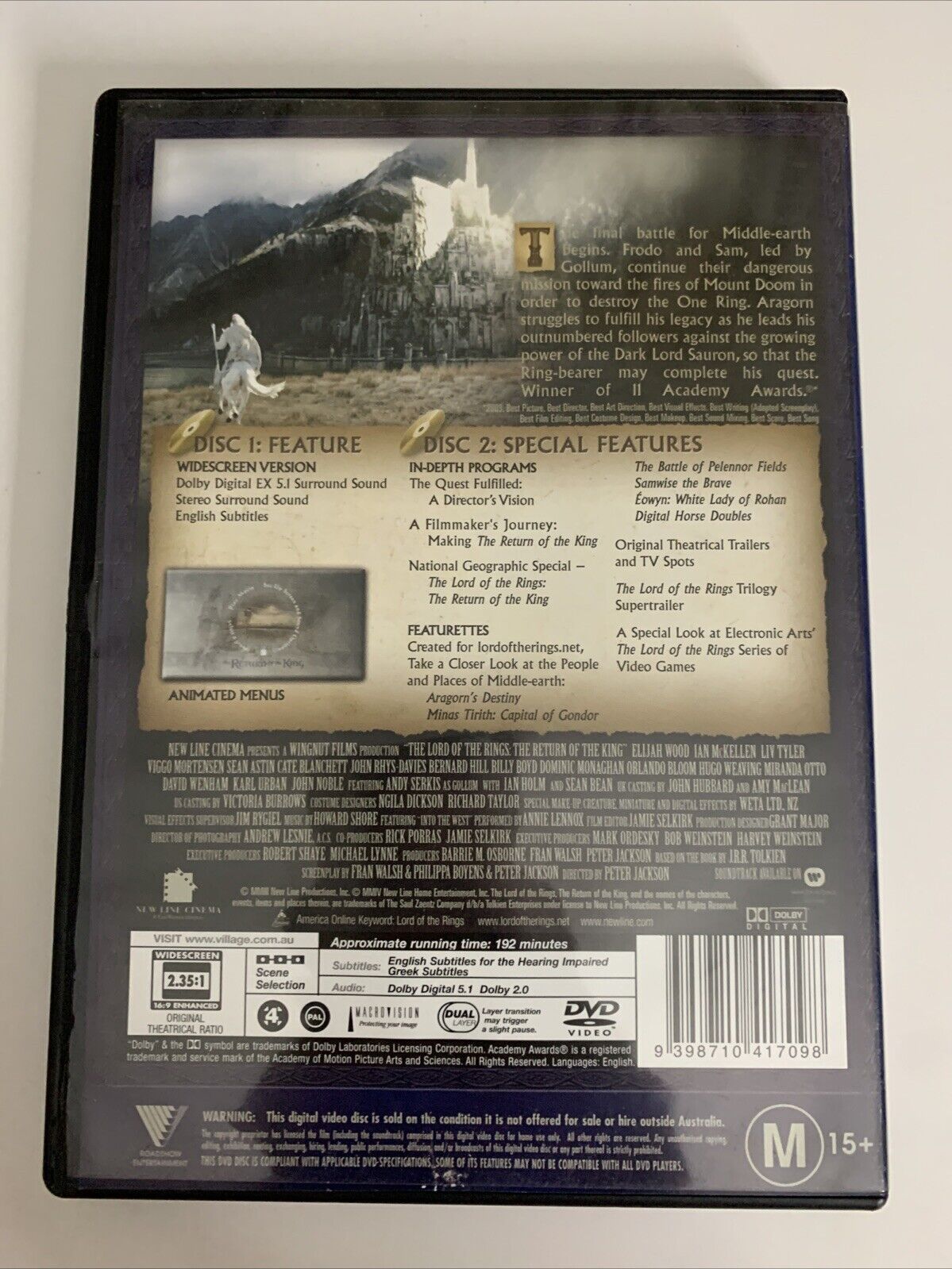 Lord of the Rings : The Return of the King (DVD, 2003, 2-Disc) Region 4