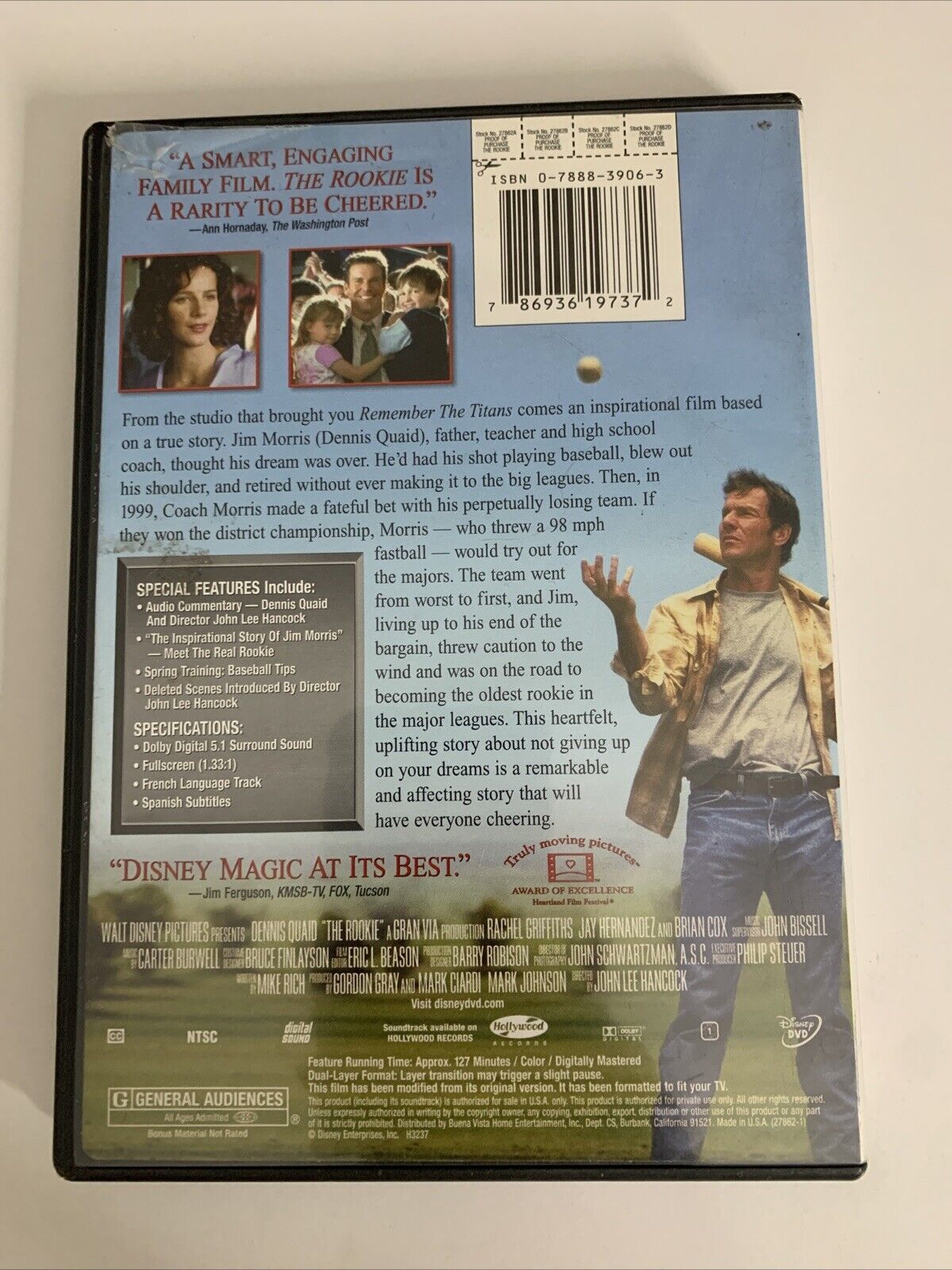 The Rookie (DVD, 2002) Dennis Quaid Region 1