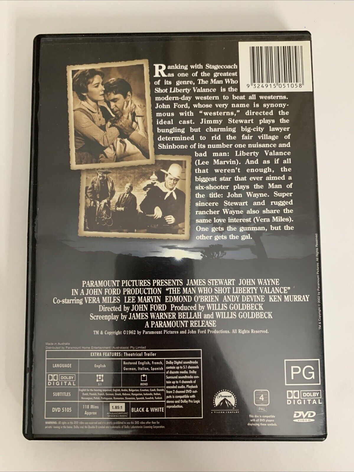 The Man Who Shot Liberty Valance (DVD, 1962) John Wayne Lee Marvin James Stewart