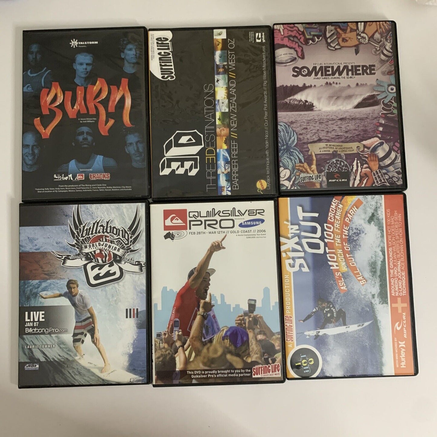 6x Surfing DVD Burn, 3D Destinations, Billabong World Championships, Somewhere