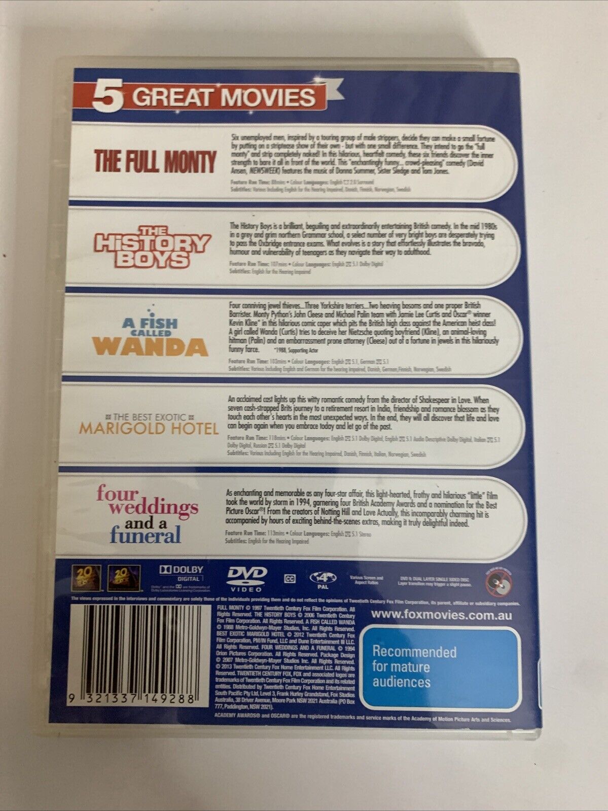 Full Monty / Marigold Hotel / Four Weddings & Funeral / Fish Called Wanda  DVD