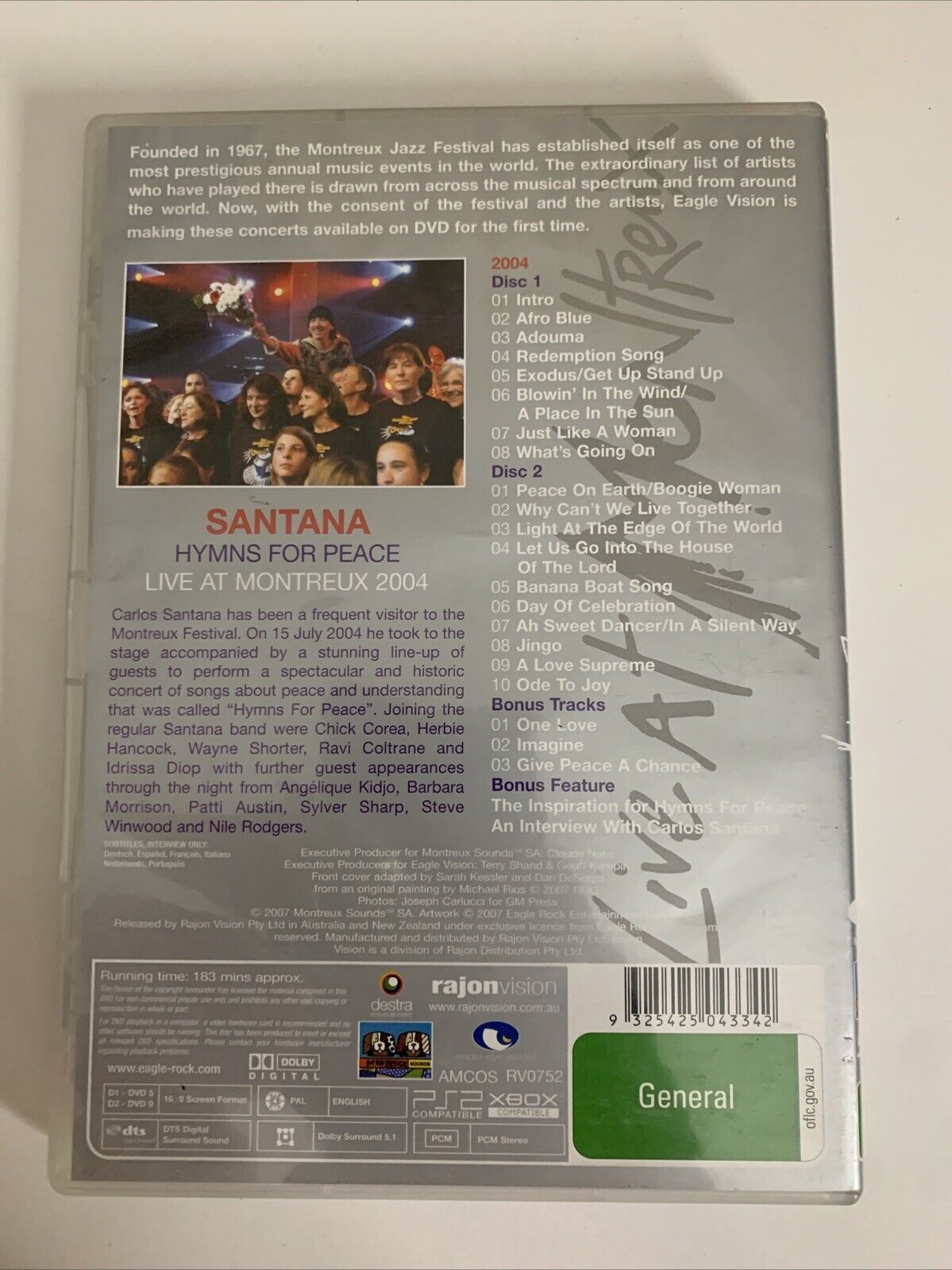 Santana Hymns For Peace Live At Montreux 2004  (DVD, 2004) Region 4