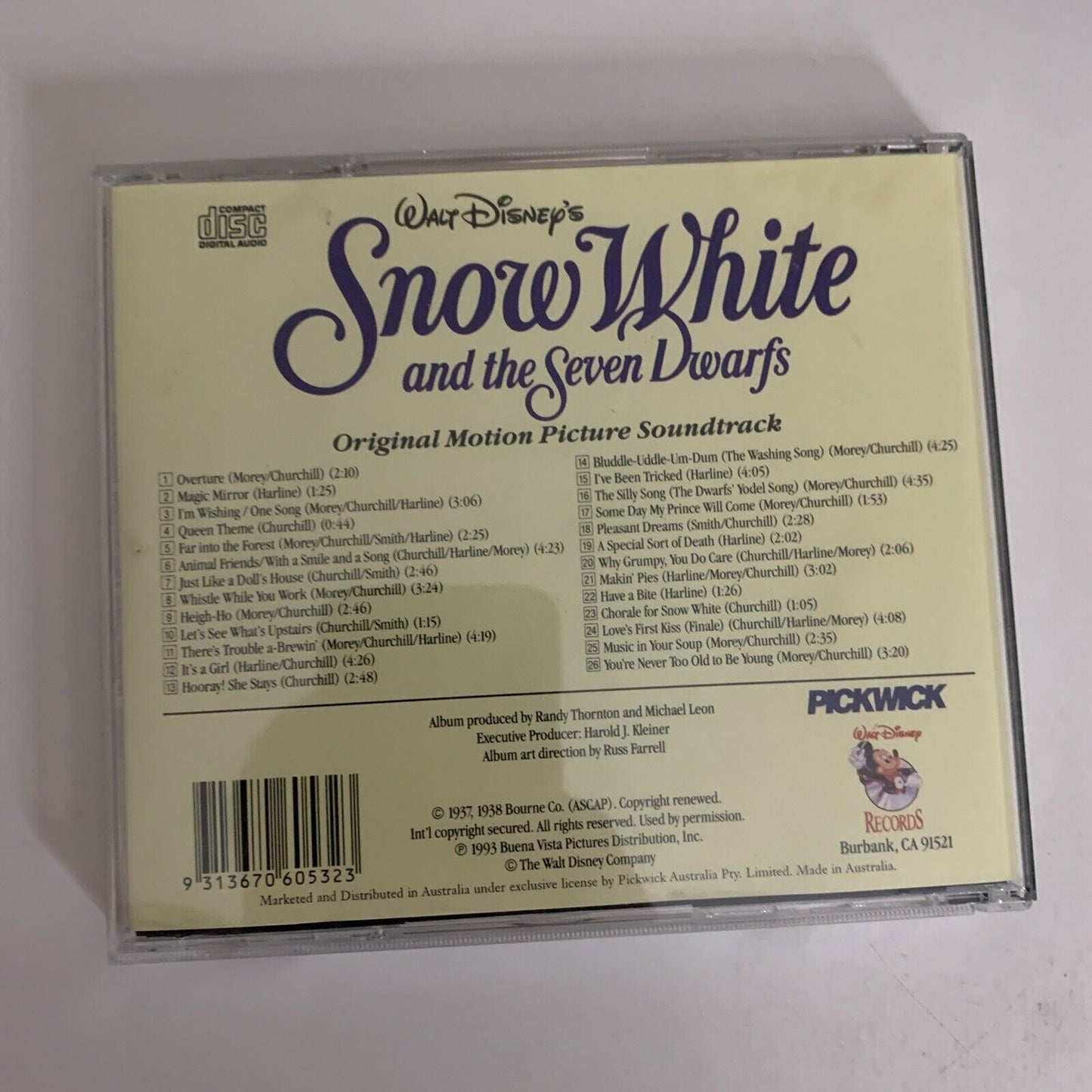 Walt Disney's Snow White And The Seven Dwarfs Soundtrack (CD, 1993) Album
